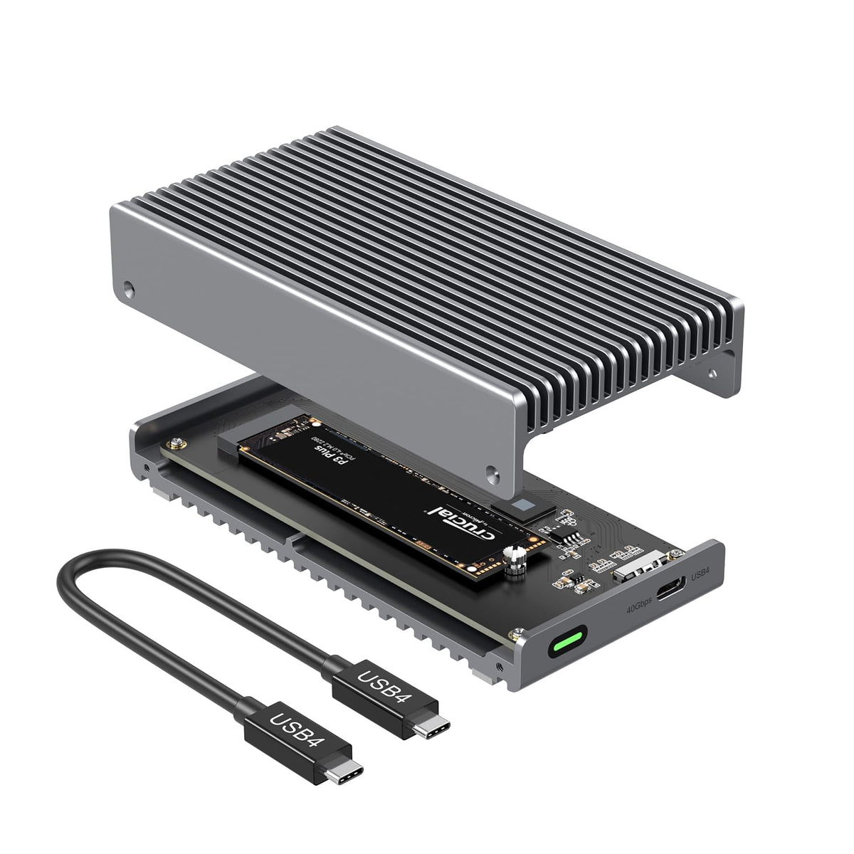 Qwiizlab Fanless 40Gbps Usb4 M.2 Nvme Ssd Enclosure, Supports Thunderbolt 4/3 Up To 8Tb, Rugged Aluminum Chasiss, Fits 2280/2260