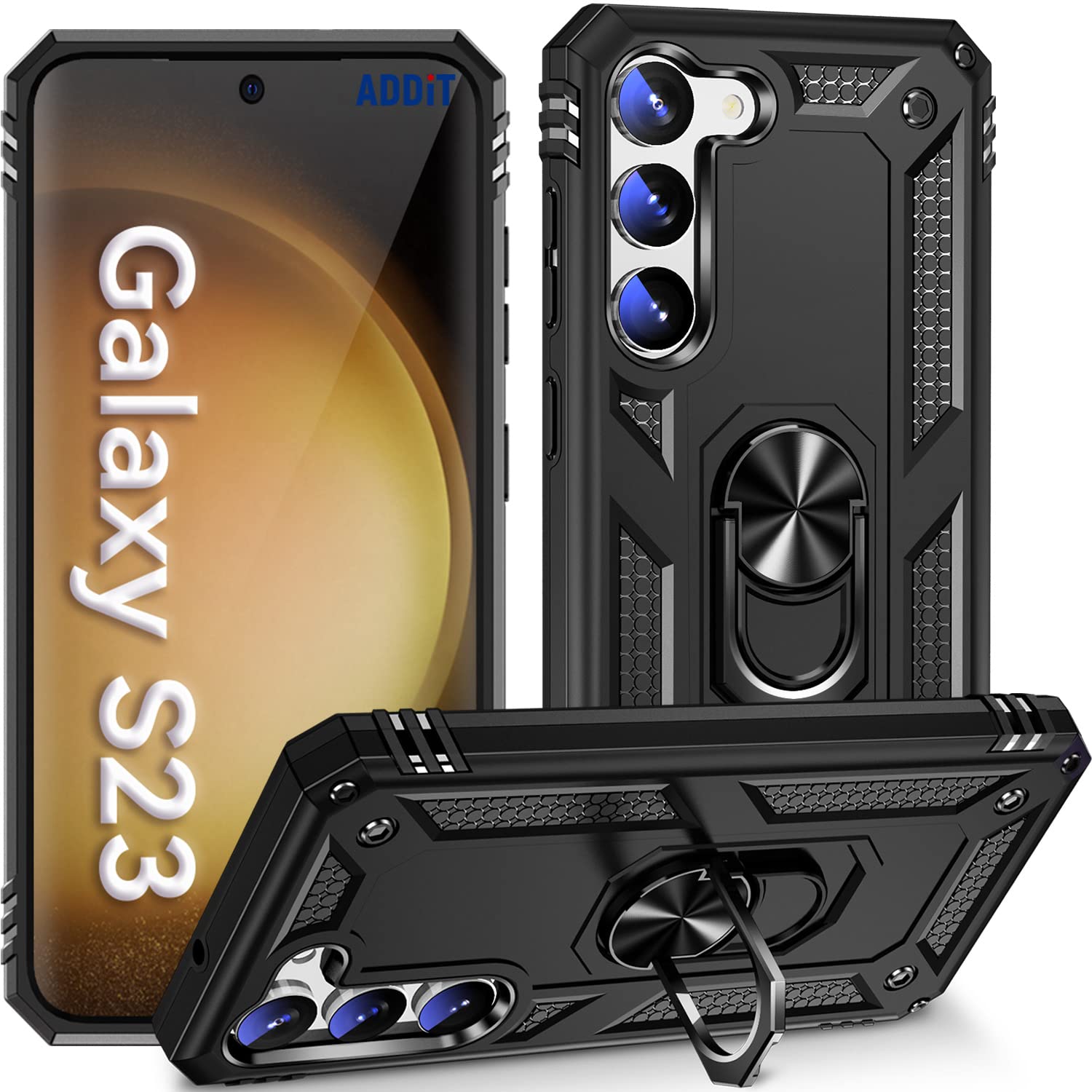 Addit Case For S23 Phone Case Samsung Galaxy S23 Case, Military Grade, Heavy Duty, With Ring Holder Stand, Support Magnet Car Mo