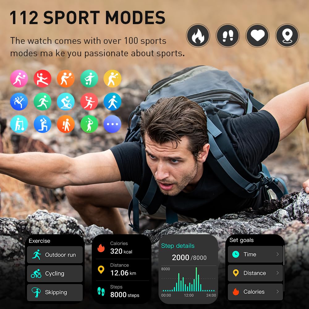 Smart Watch For Men Women(Answer/Make Call), 2025 New Smartwatch 1.96 '' Hd Fitness Watch With 110+ Sport Modes, Heart Rate, Sle