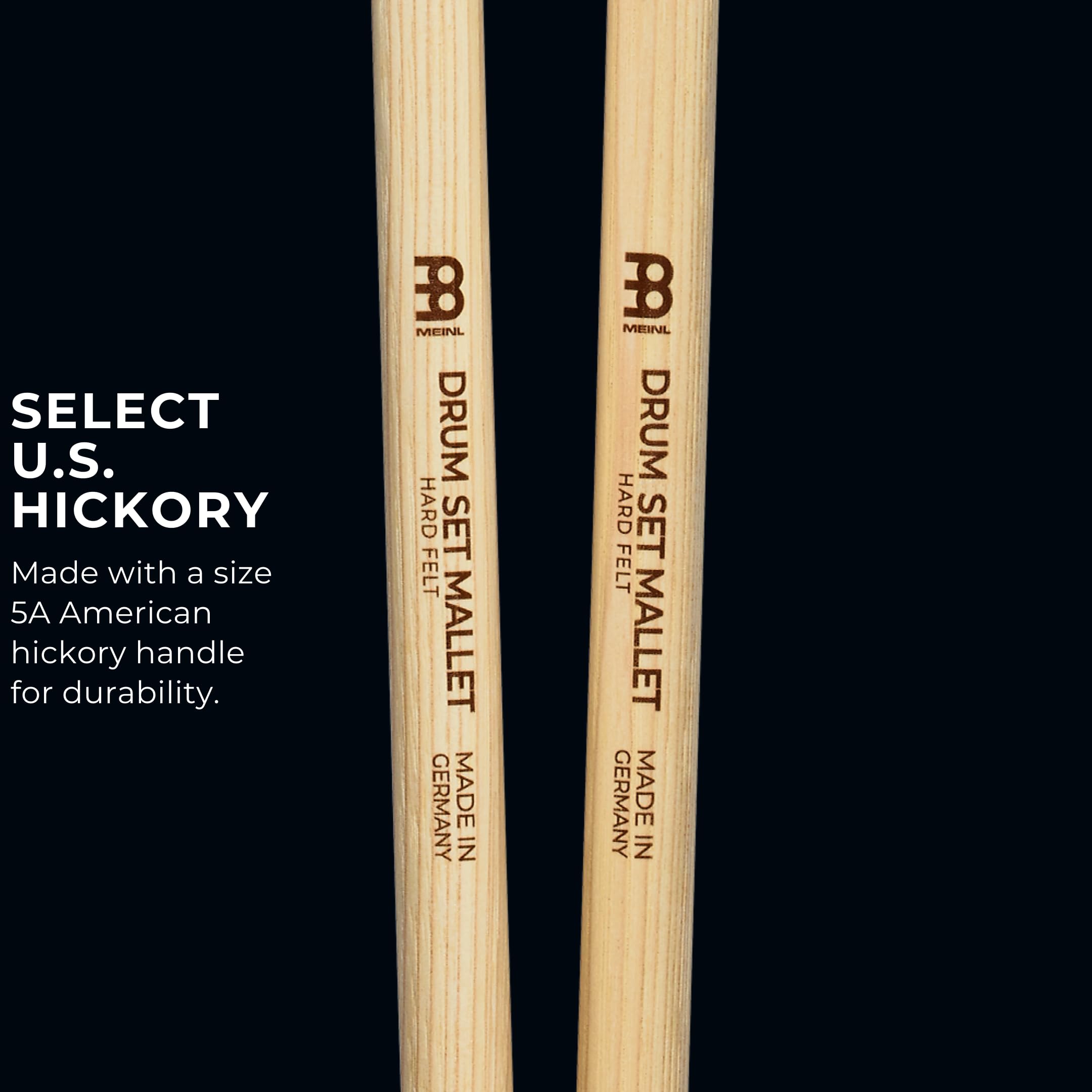 Meinl Stick & Brush Drum Set Mallets With Hard Felt Head & 5A American Hickory Handle Made In Germany (Sb402)