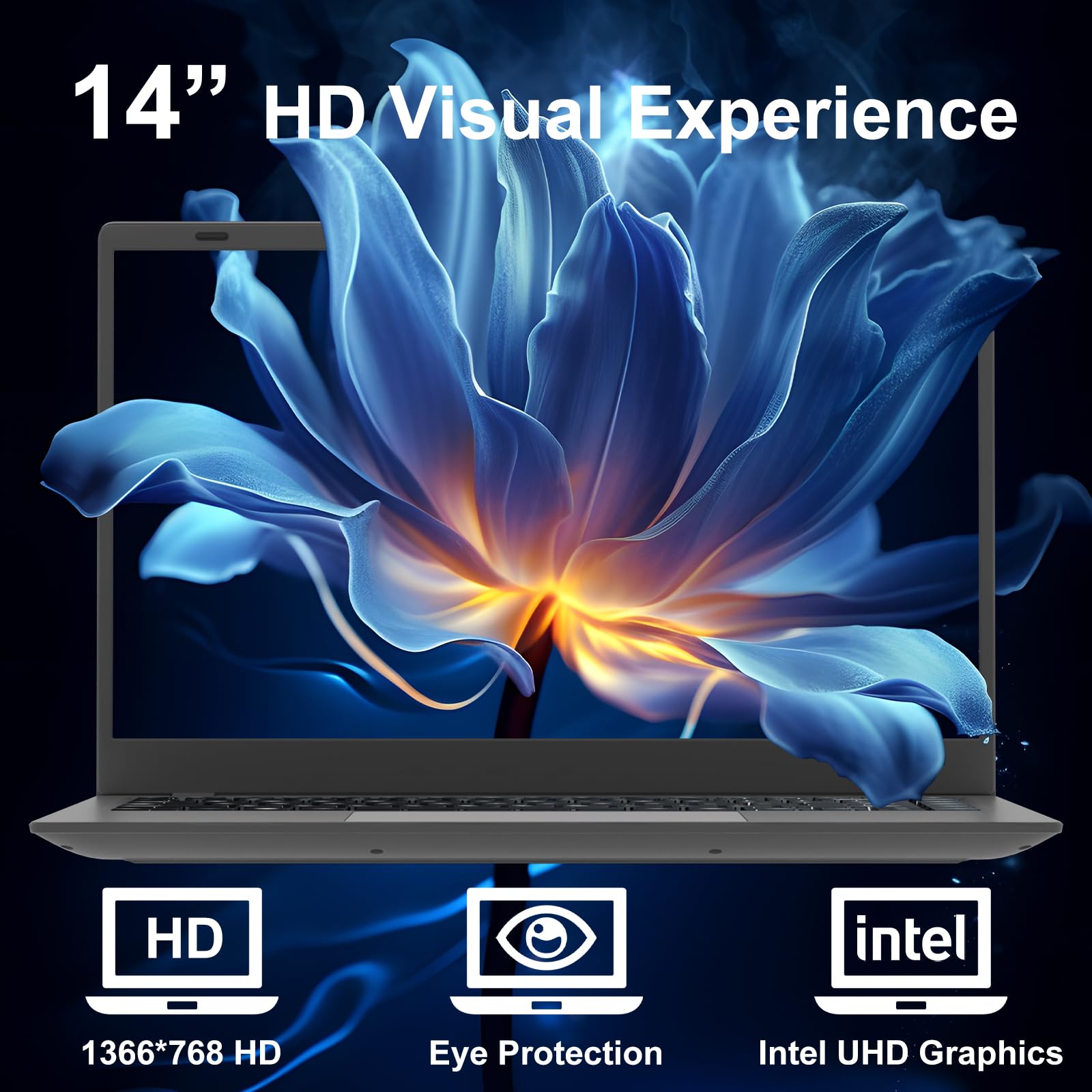 Gina 14 Inch Fhd Windows 11 Pro Laptop Computer For School College Students Business, 8Gb Ram, 256Gb Ssd, Dual-Core Intel Celero