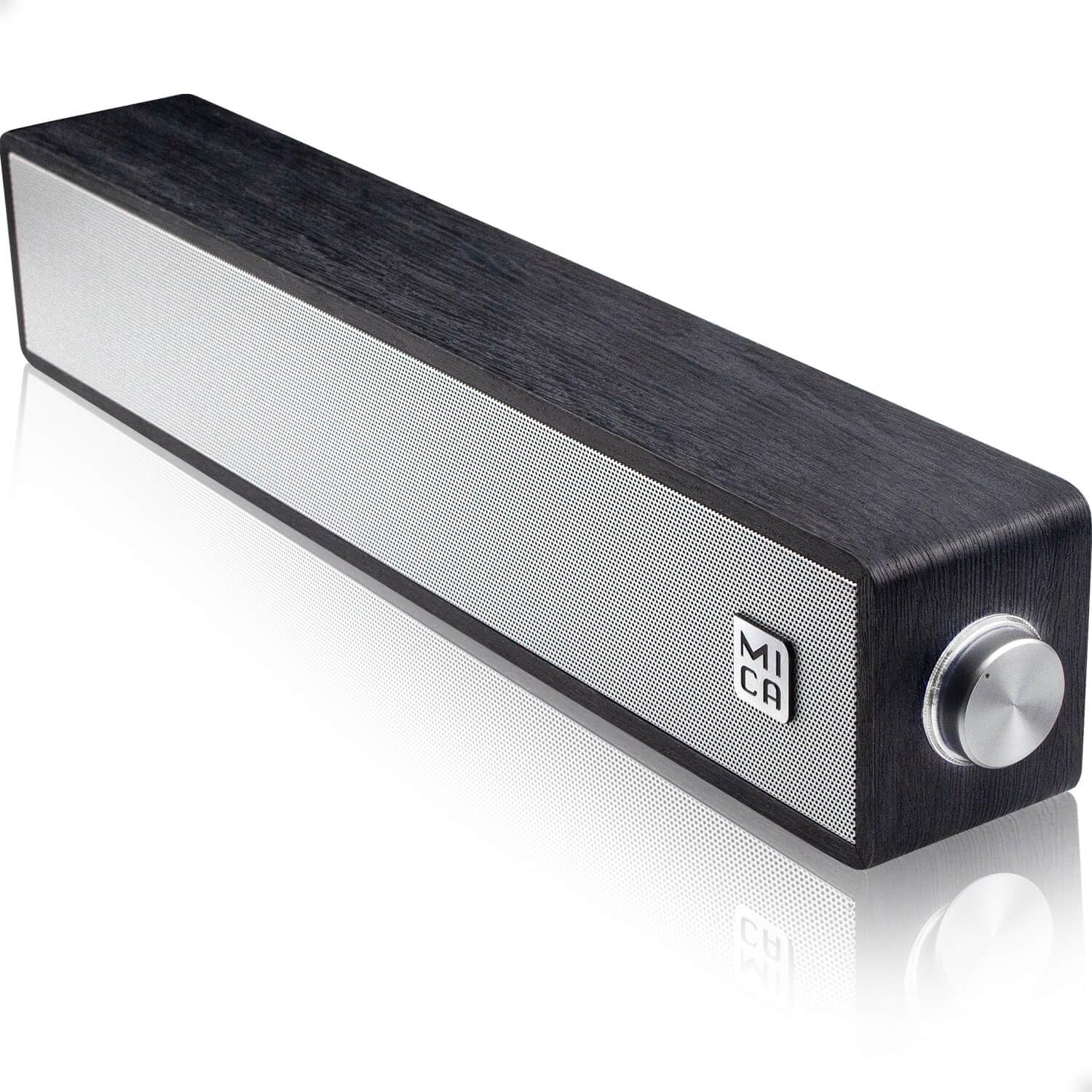 Mica Computer Speakers, Wired Computer Sound Bar, Wooden Mini Soundbar, Usb Powered Pc Speakers 3.5Mm Aux & Pc Input (Black)