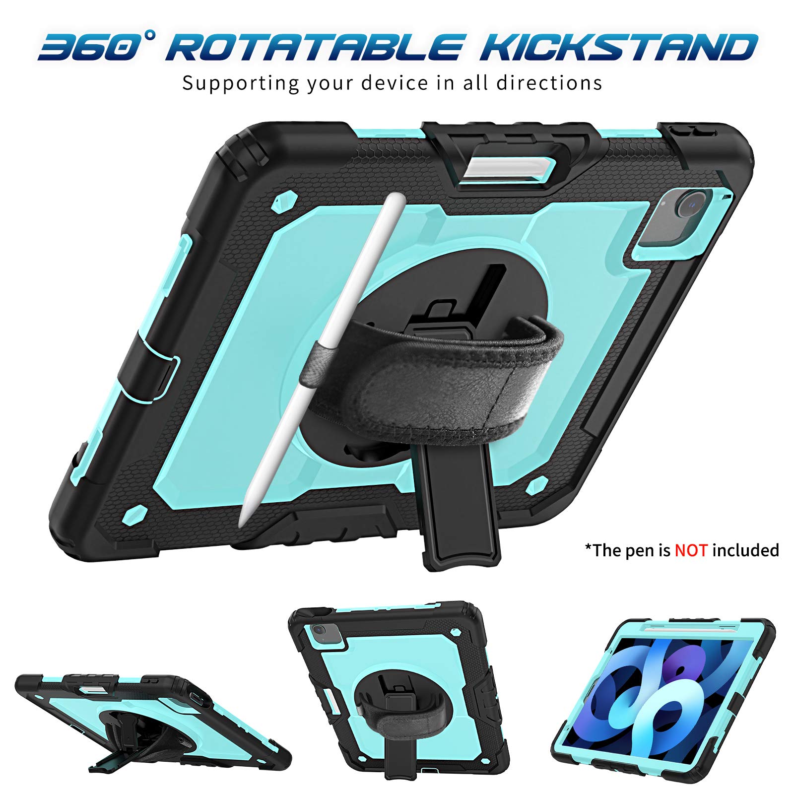 Timecity Ipad Air 4/5 Case 10.9 Inch 2020/2022 Ipad Air 4Th/5Th Generation Case With Screen Protector/Swivel Kickstand/Hand Stra