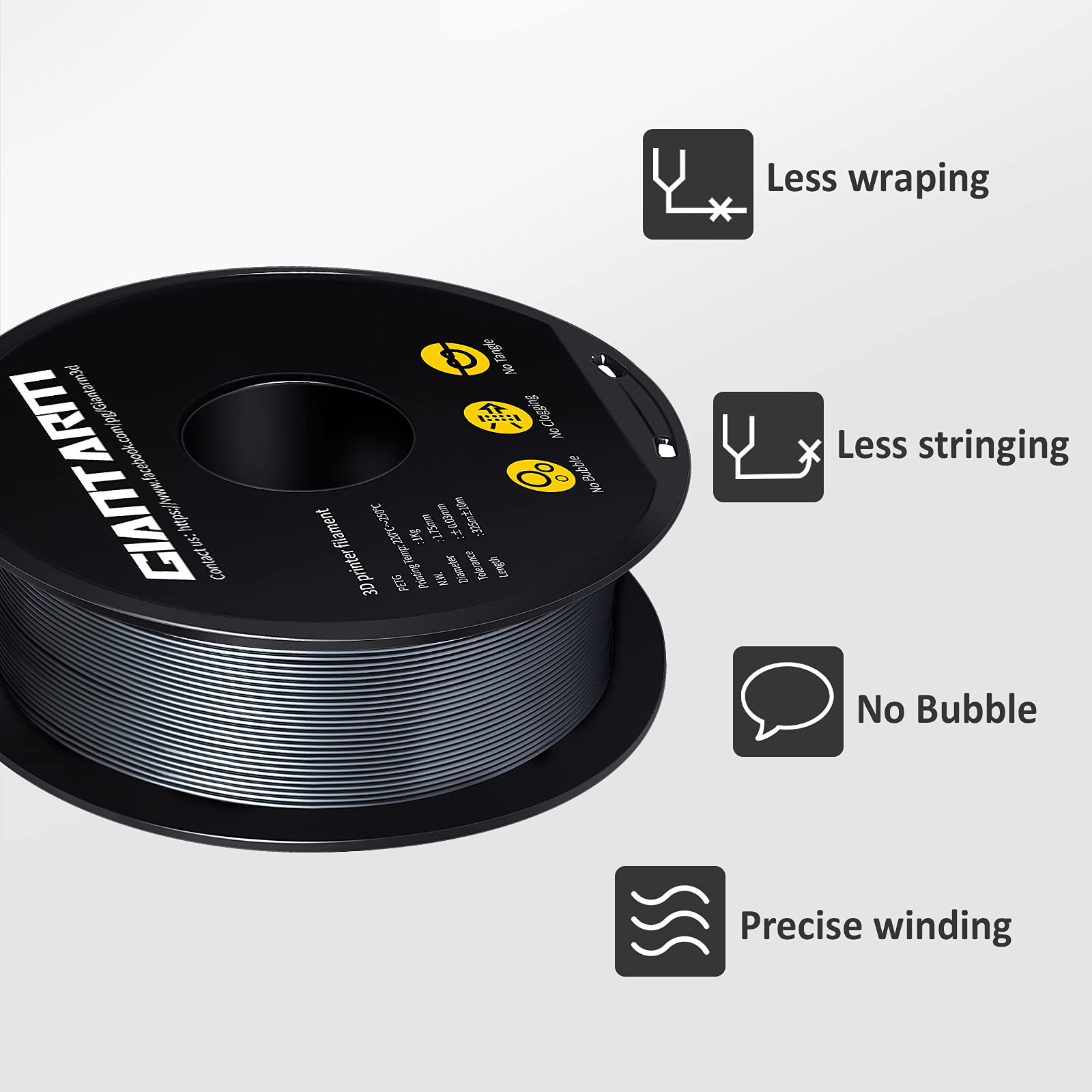 Giantarm Silver Petg 3D Printer Filament Toughness Enhanced 1Kg (2.2Lbs), 1.75Mm Dimensional Accuracy +/ 0.03Mm, 1080 Feet(330M/