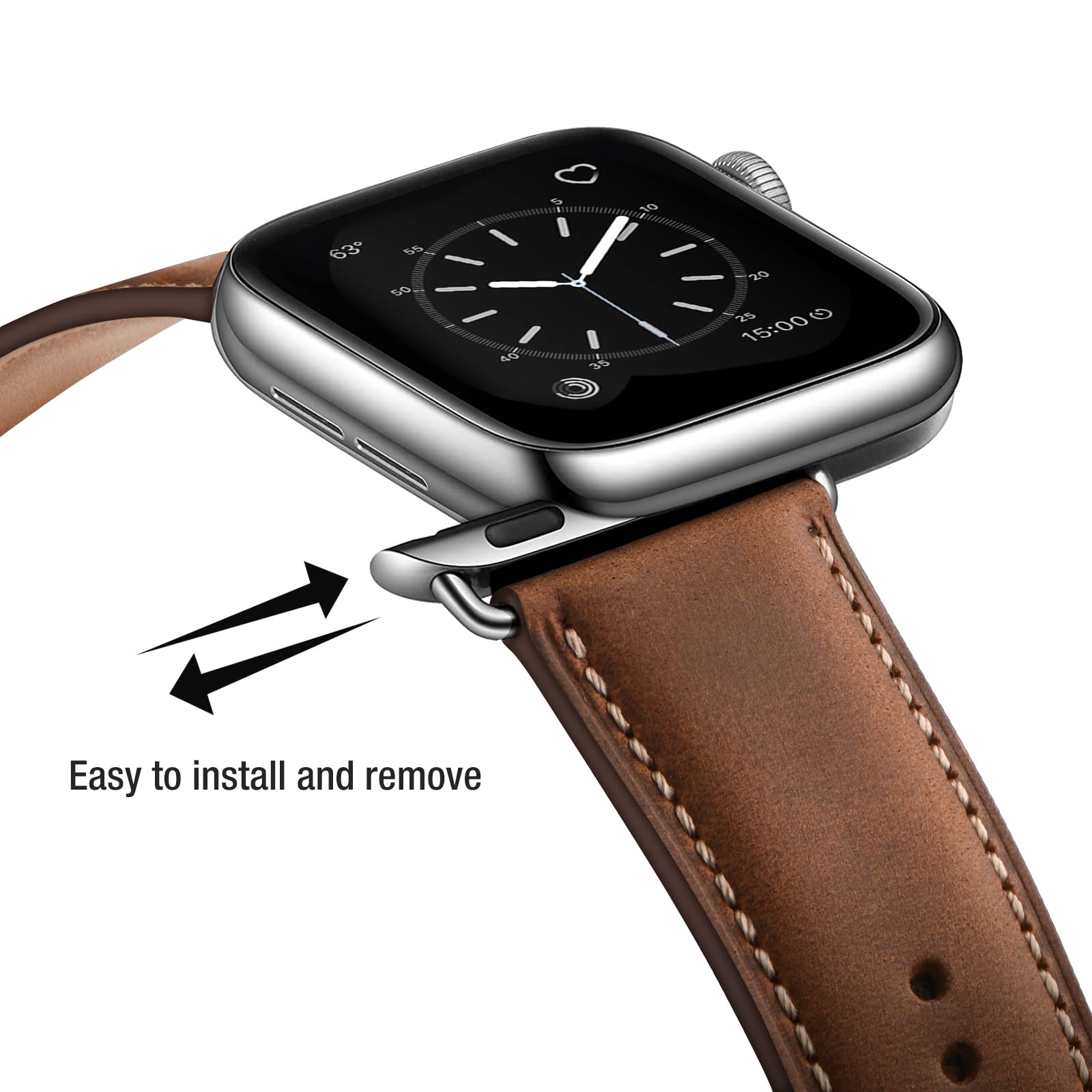 Sunfwr Leather Bands Compatible With Apple Watch Band 49Mm 45Mm 44Mm 42Mm For Men Women, Top Grain Genuine Leather Replacement S