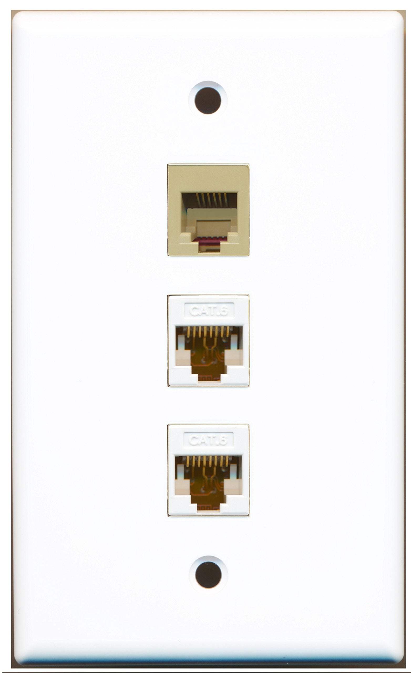Riteav   1 Port Phone Rj11 Rj12 Beige 2 Port Cat6 Ethernet White Wall Plate