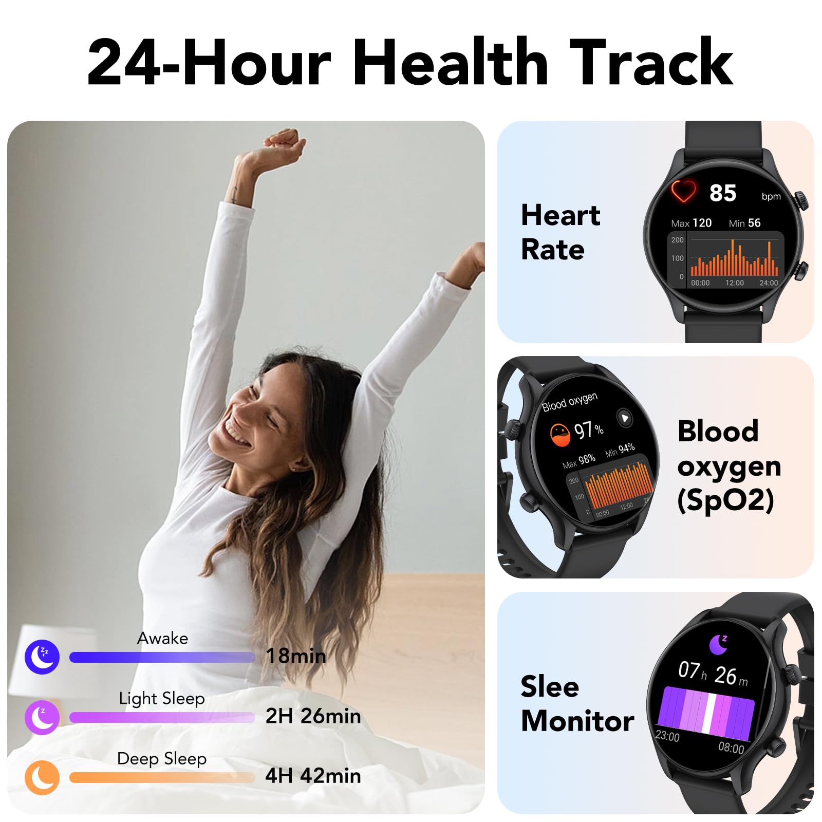 Vamout Smart Watch, 1.39'' Smartwatch For Men Women (Answer/Make Call), Fitness Activity Tracker With Heart Rate & Sp02 Monitor,