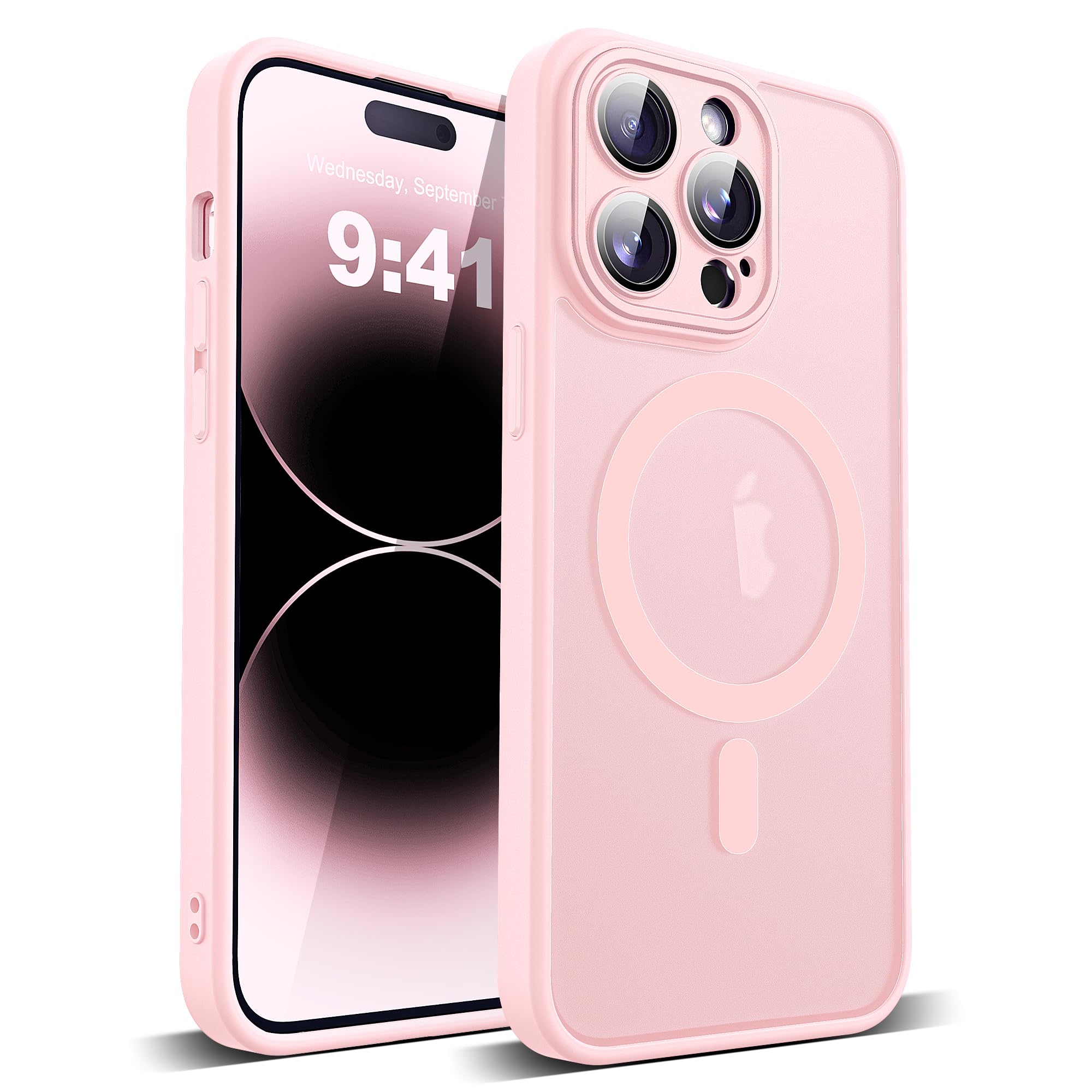 YEMORAN Compatible with iPhone 14 Pro Case with Built-in Camera Lens Protectors Shockproof Translucent Magnetic 14 Pro Phone Cas