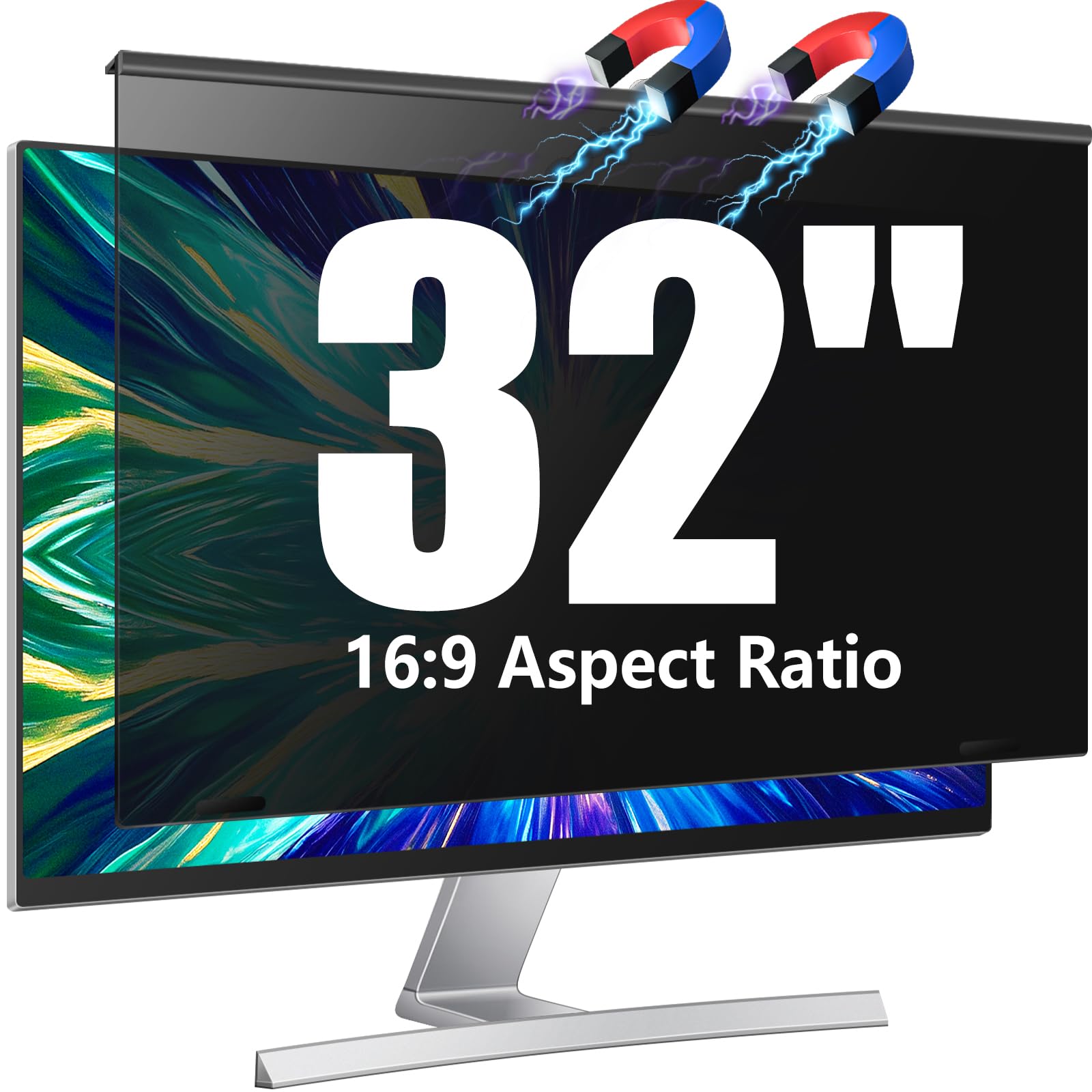 JEEETINTX Magnetic 32 inch Privacy Screen for Computer Monitor 16:9 Widescreen Desktop PC, 32in Hanging Removable Anti Glare Blu