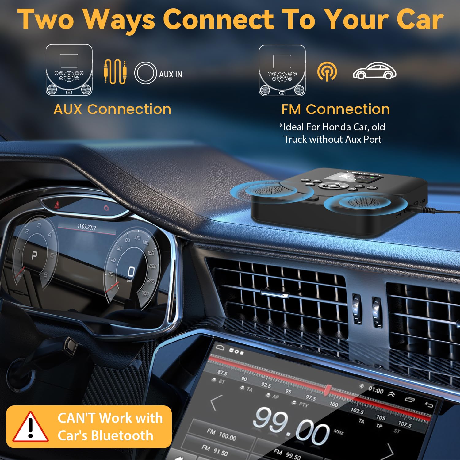 Cd Player Portable,Monodeal Bluetooth Cd Player With Speakers And Fm Transmitter,Support Tf Card,Rechargeable Cd Player For Car/Home With 2.0� Tft Screen