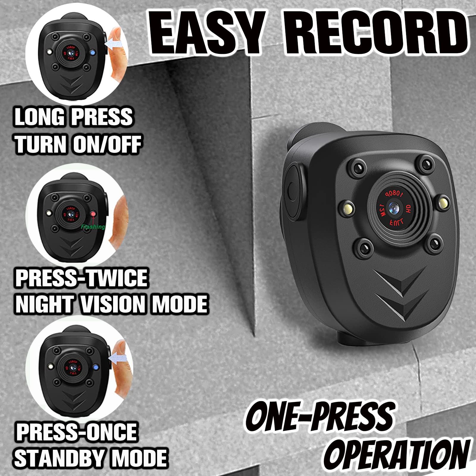 Mini Body Camera Video Recorder Built In 128Gb Memory Card With Night Vision Ir & Loop Record Hd 1080P, 4 6 Hr Battery Life Wearable Police Cam For Home, Outdoor, Law Enforcement, Security Guard