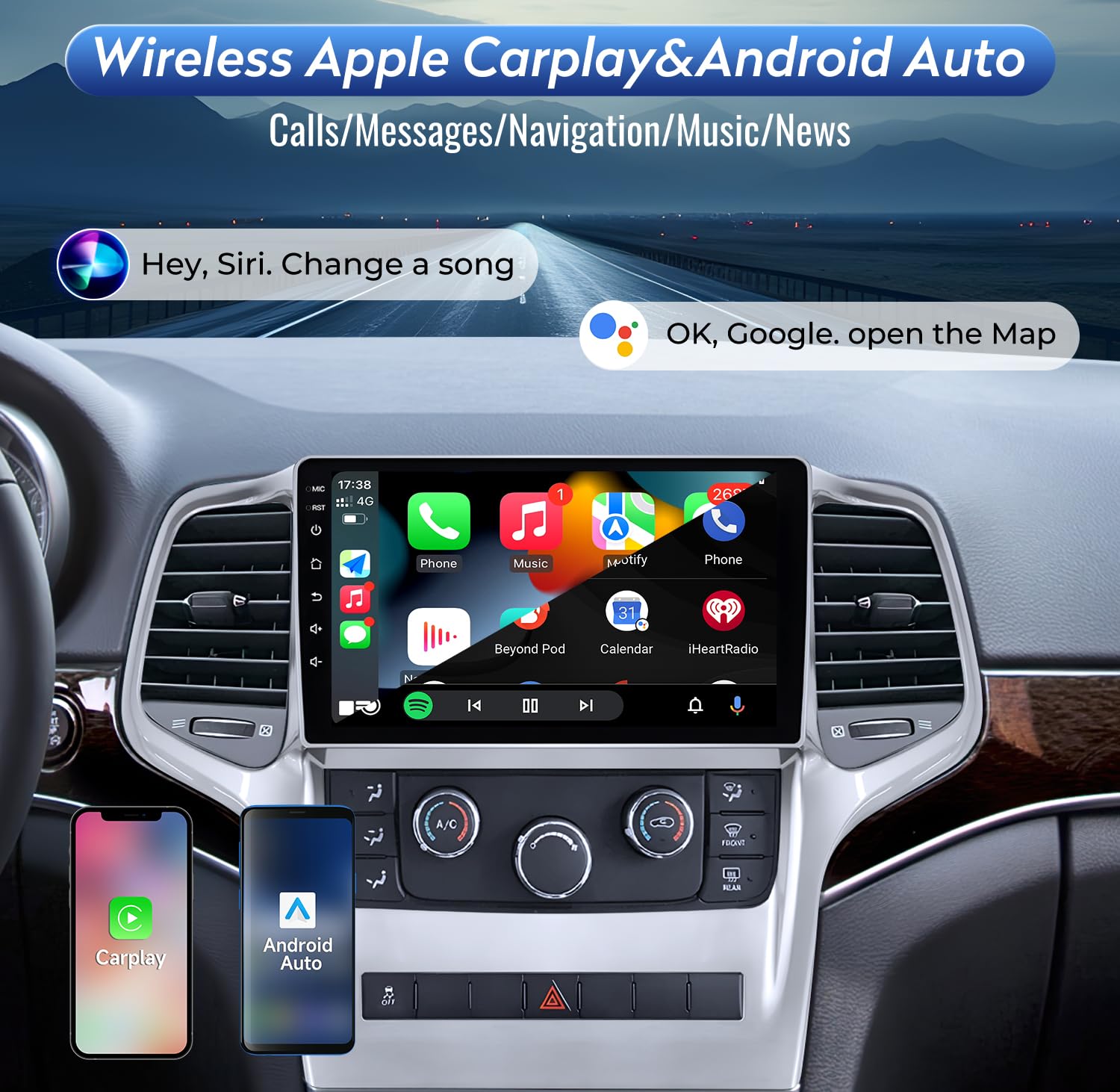 5Gwifi 8 Core 4G+64G Android 12 Car Stereo Radio In Dash Fit For Jeep Grand Cherokee Wk 2008 2013, 9''Hd Touchscreen Head Unit W