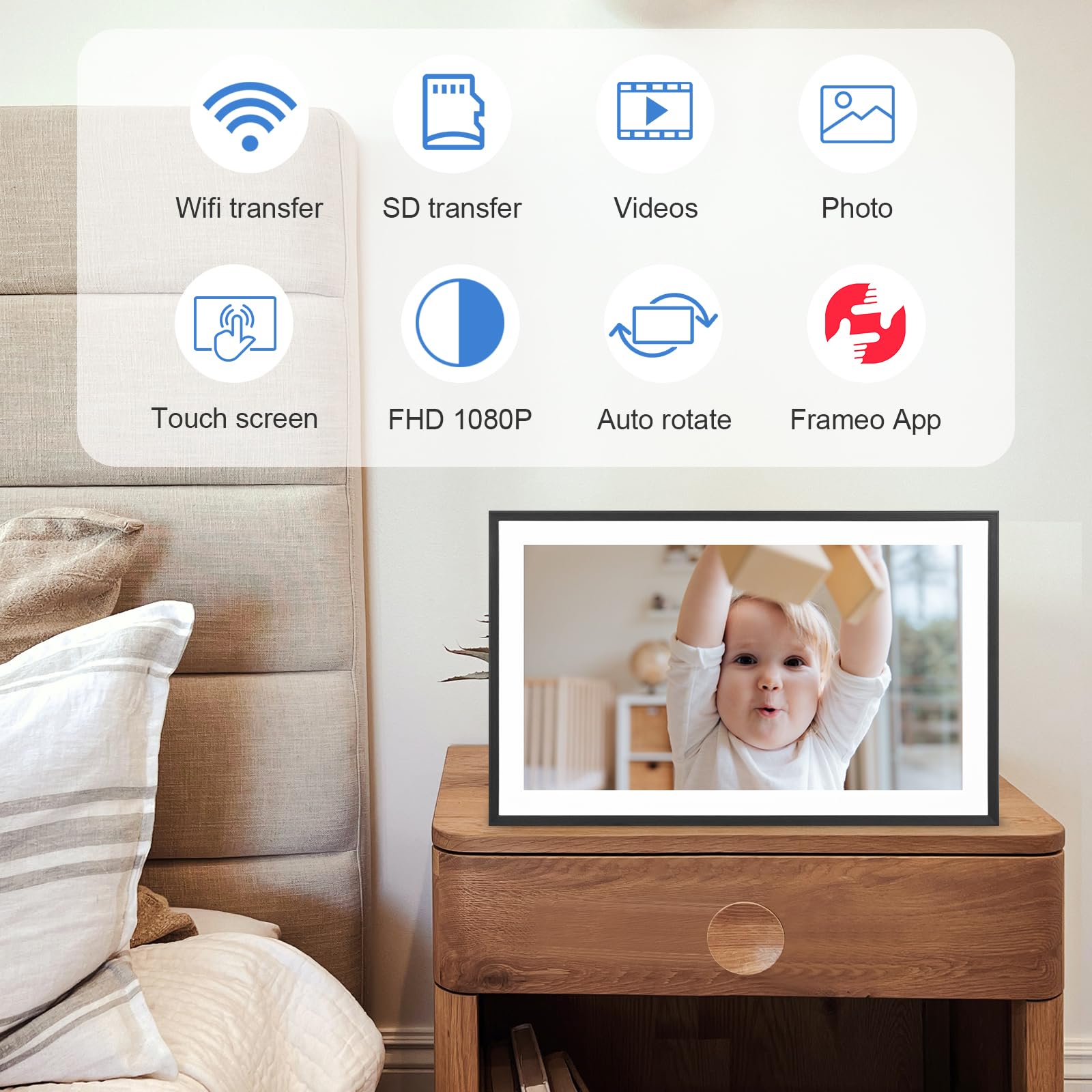 Digital Photo Frame 15.6 Inch   Wifi Digital Picture Frame With Free App   Share Photos And Videos With 1920 * 1080 Ips Hd Touch