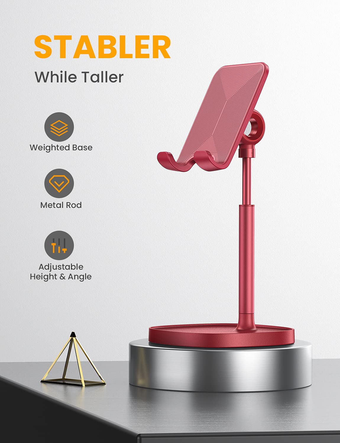Lisen Cell Phone Stand,Angle Height Adjustable Stable Cell Phone Stand For Desk,Sturdy Aluminum Metal Phone Holder (Red)