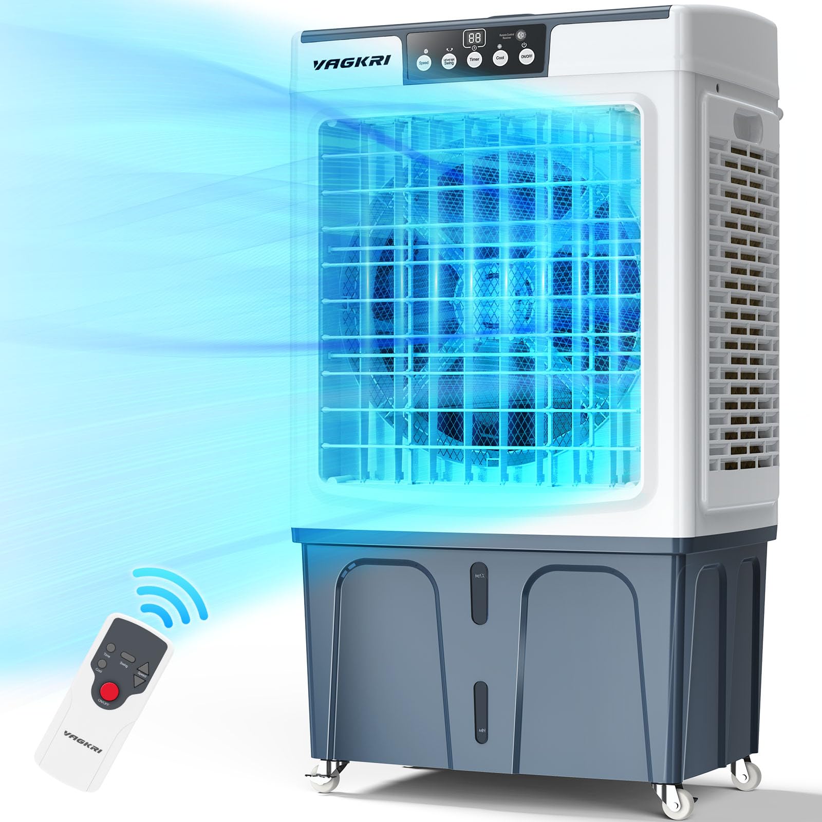 Evaporative Cooler, Vagkri 2100Cfm Air Cooler, 120?Scillation Swamp Cooler With Remote Control, 24H Timer, 3 Wind Speeds For Out