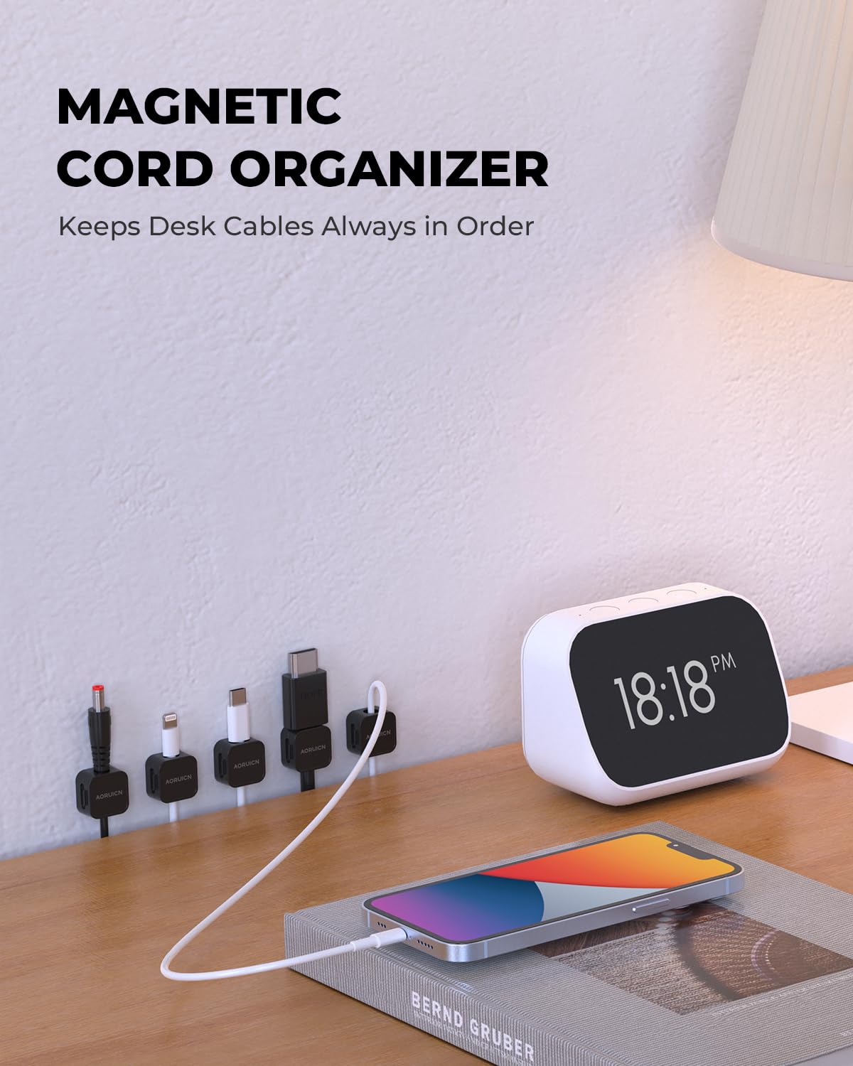 10 Pack Magnetic Cable Clips Cord Holder, Under Desk Cable Management, Aoruicn Adhesive Wire Holder Keeper Organizer For Home Of