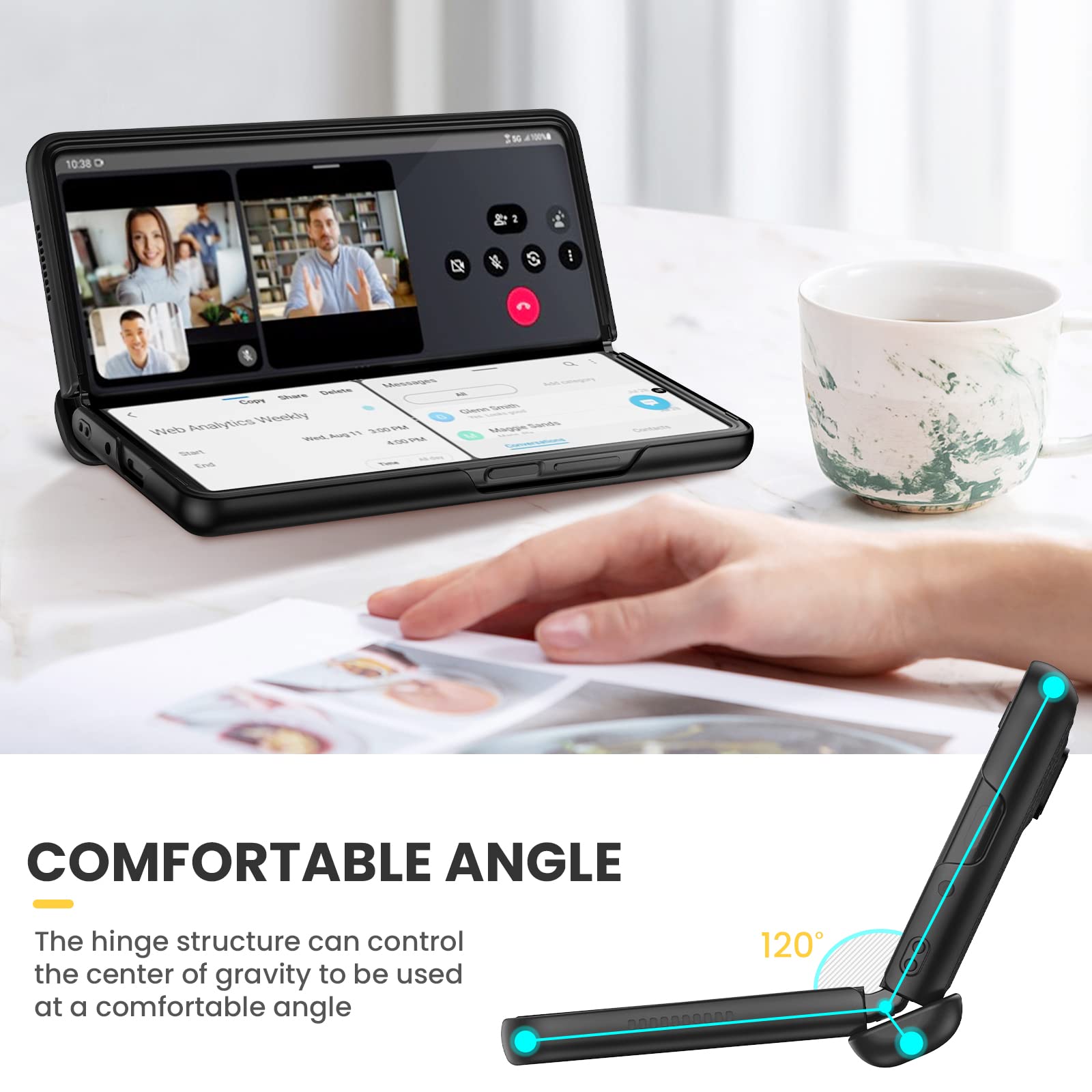 Ruky Kickstand Case For Galaxy Z Fold 4, Hinge Protection, Full Body & Built In Screen Protector, Pu Leather Stand Case For Sams