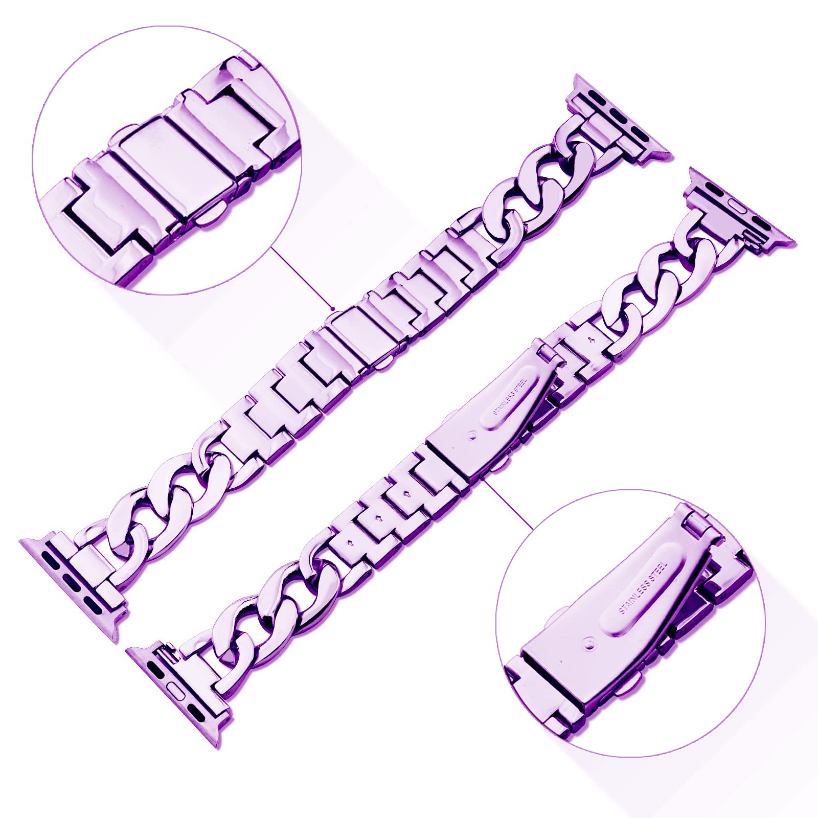 Kolgios 38/40/41Mm Fog Purple Cool Women Chain Metal Smartwatch Bands Compatible For Apple Watch Series 9/8/7/6/Se Stylish Repla