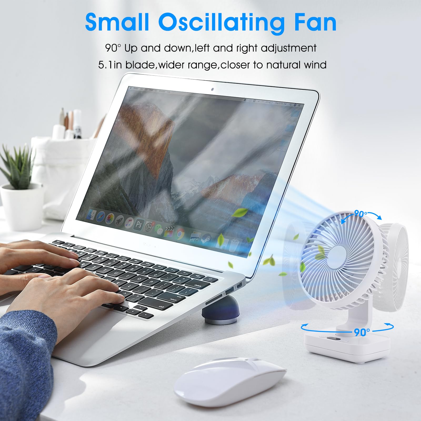 Digibond Table Fan Oscillating Small Oscillating Fan For Bedroom Ultra Quiet Desk Fan 90 Vertical Rotated 4 Speeds Cordless Pers