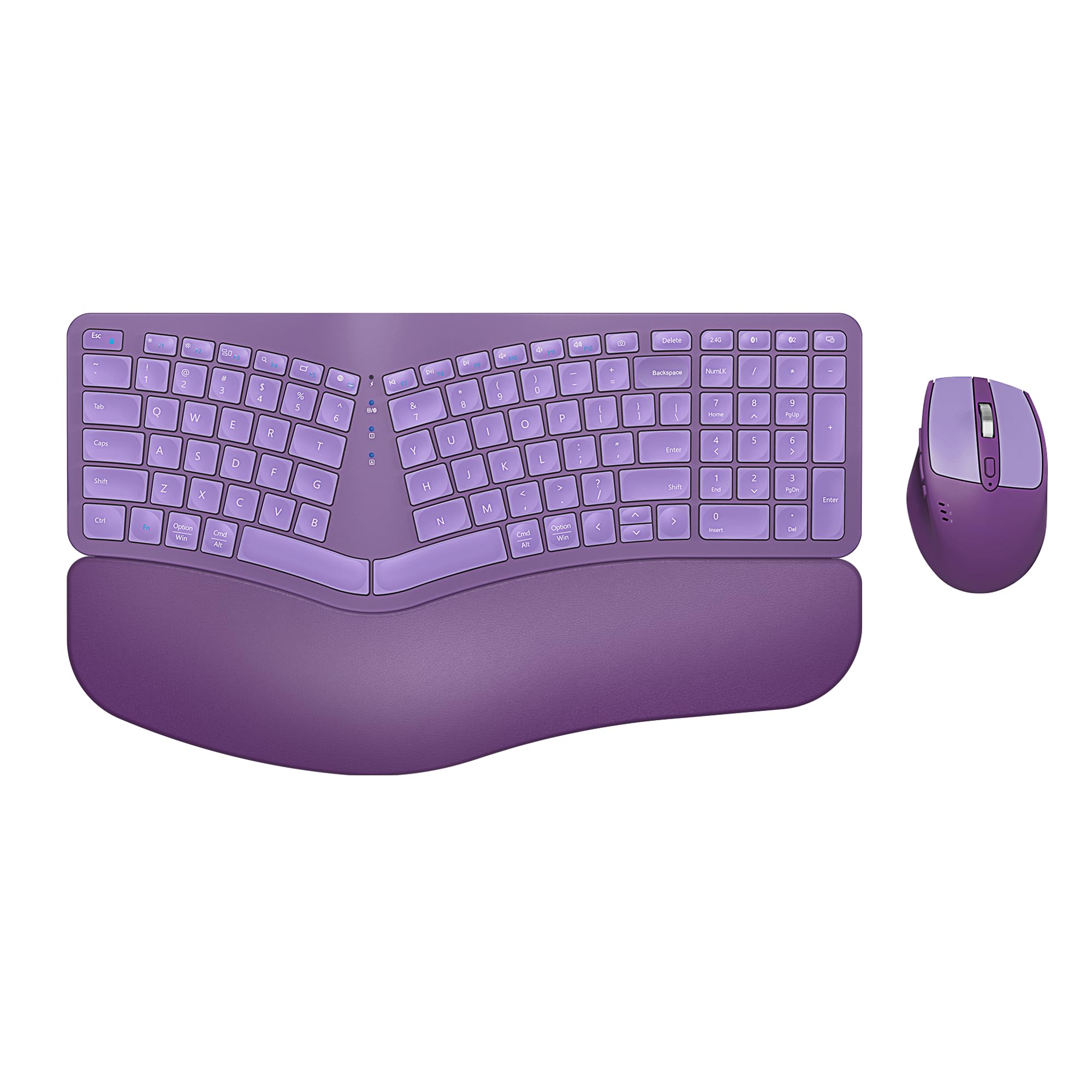 Ergonomic Wireless Keyboard Mouse Combo, Edjo Bluetooth/2.4G Dual Channel, Split Design, Soft Foam Palm Rest, 4 Level Dpi Adjust