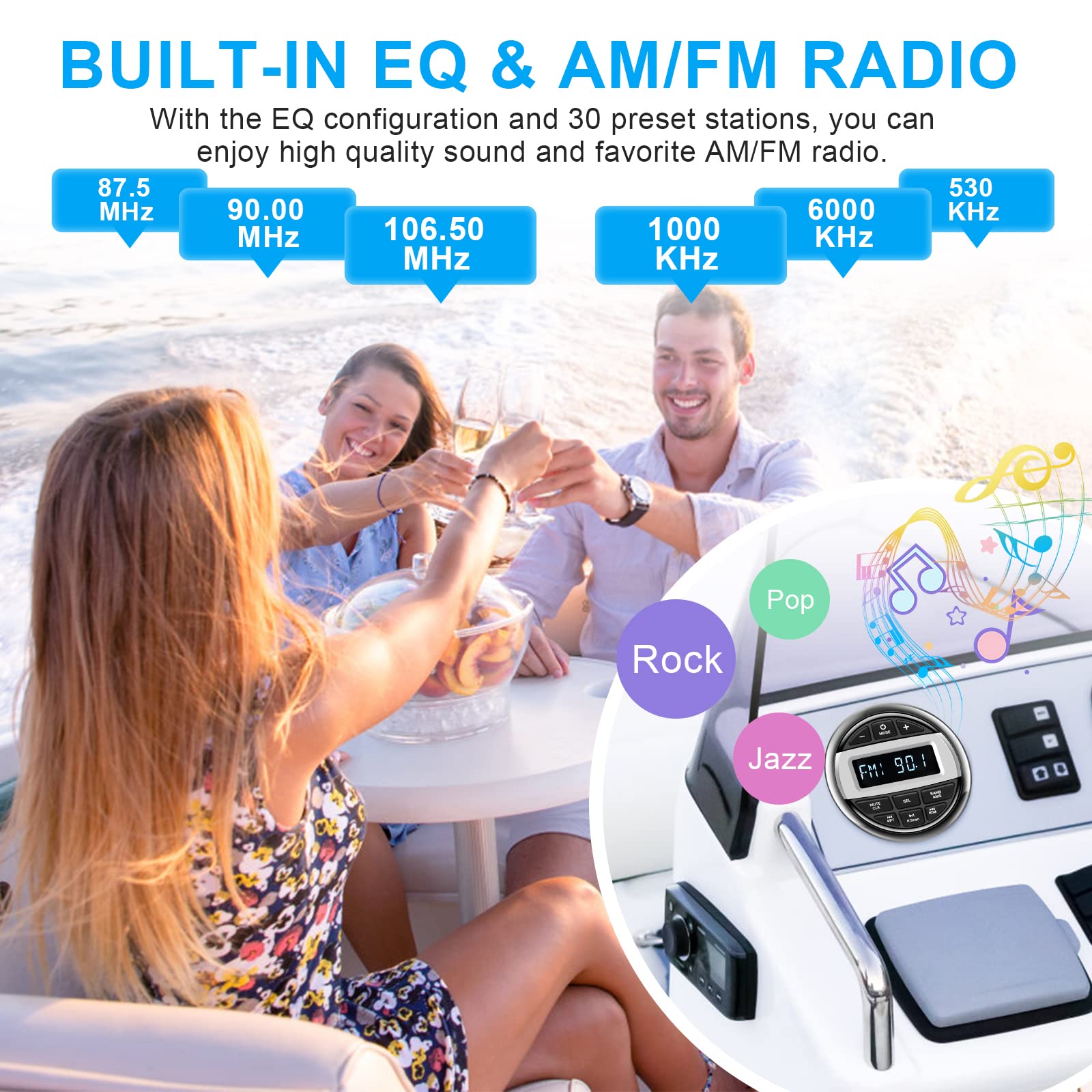 Bluetooth Marine Boat Radio Receiver: Waterproof Marine Gauge Stereo System   Hd Lcd Display Am Fm Tuner Mp3 Aux In Usb Built In