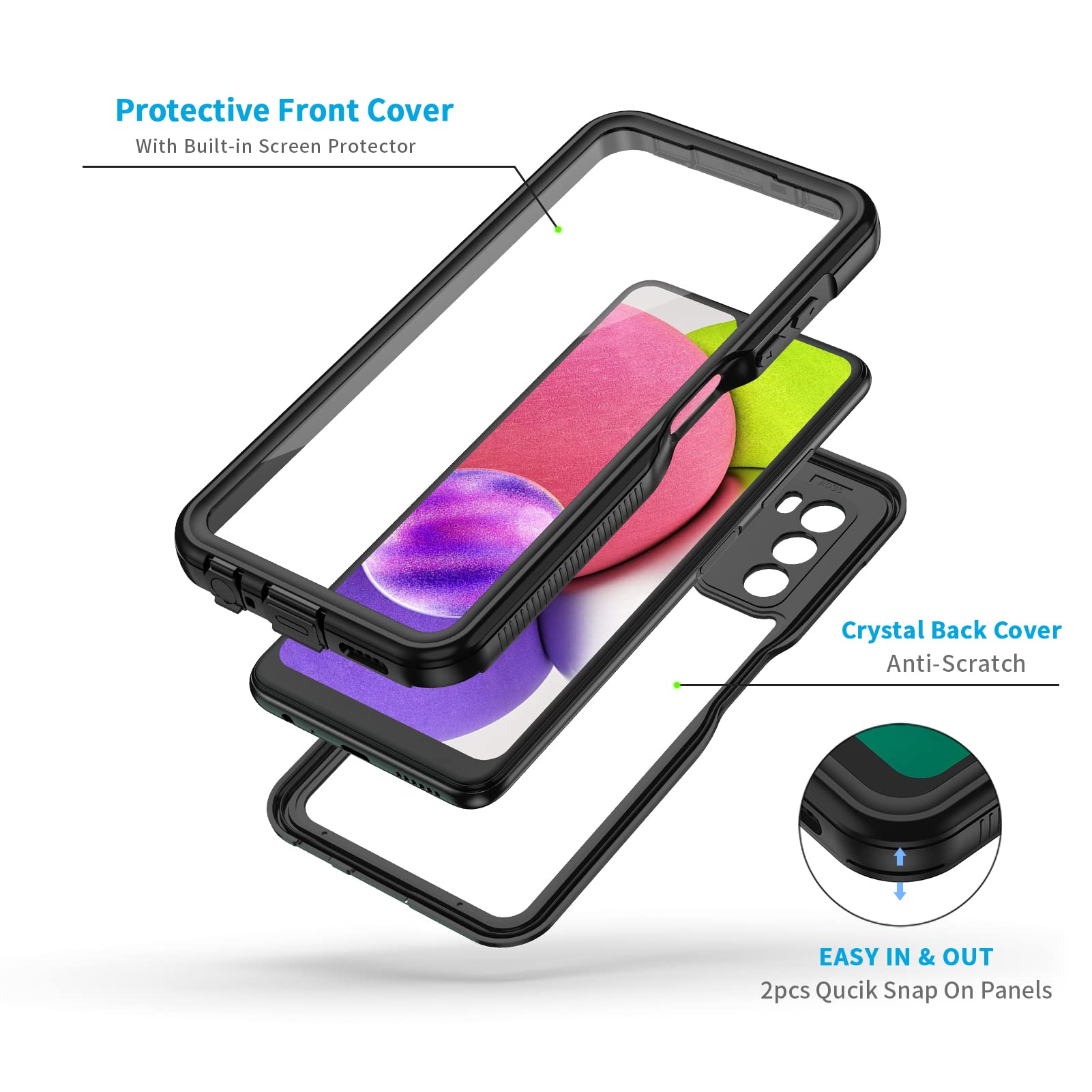 Lanhiem For Samsung Galaxy A03S Phone Case, Ip68 Waterproof Dustproof With Built In Screen Protector, Heavy Duty Full Body Prote