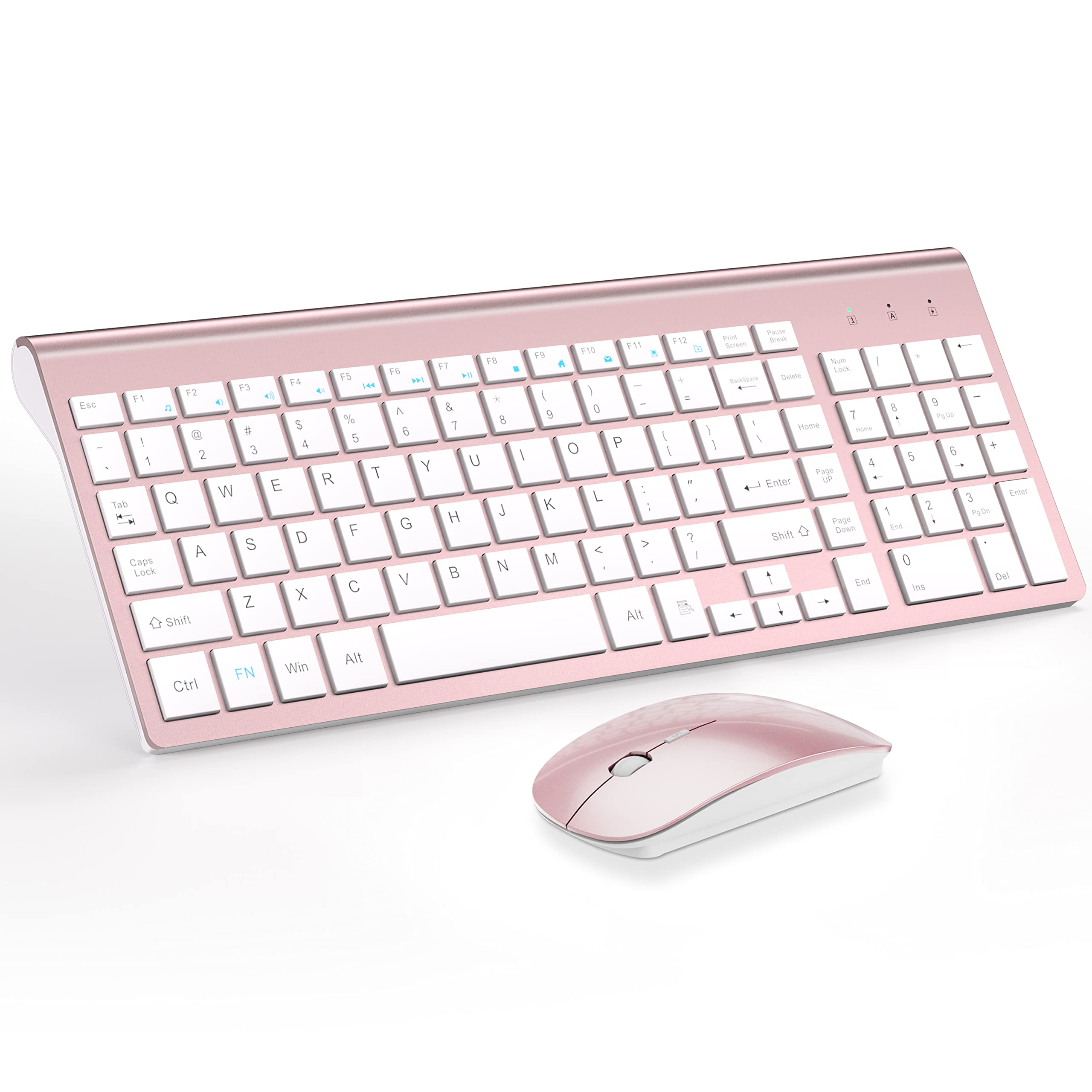 Wireless Keyboard And Mouse Ultra Slim Combo, Topmate 2.4G Silent Compact Usb 2400Dpi Mouse And Scissor Switch Keyboard Set With Cover, 2 Aa & 2 Aaa Batteries,For Pc/Laptop/Windows/Mac Rose Gold White