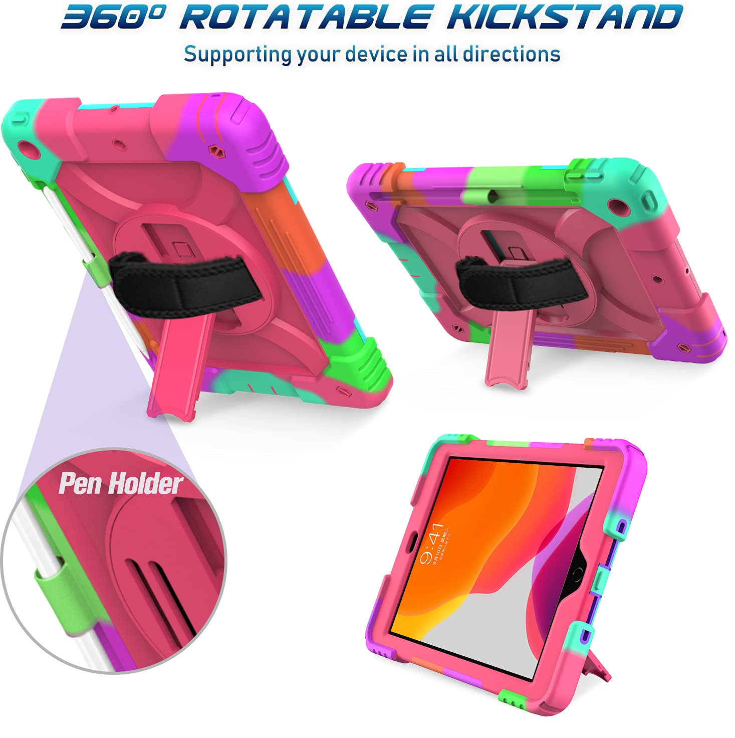 Bmouo Ipad 9Th Generation Case,Ipad 8Th/7Th Generation Case,Ipad 10.2 Case,3 Layer Hybrid Shockproof [360 Rotating Stand] [Hand