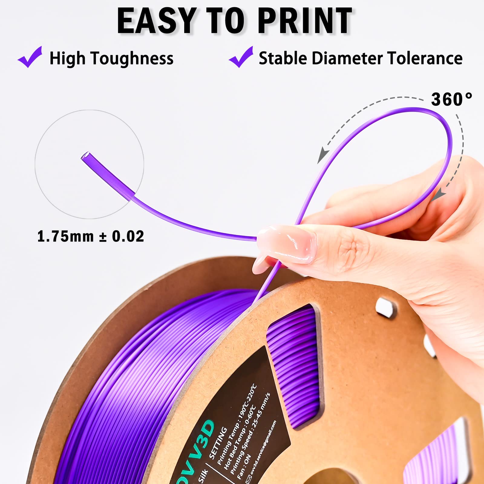 Ovv3D Silk Pla Filament 1.75Mm, Upgrade Purple Pla Filament 3D Printer Filament, Silk Purple 3D Printing Filament, 3D Filament 1