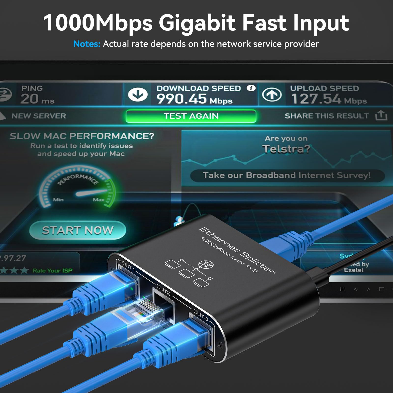 Pvbctcsid Ethernet Splitter 1 To 3 1000Mbps High Speed Internet Splitter Lan Splitter Ethernet Switch Either Network Splitter Su