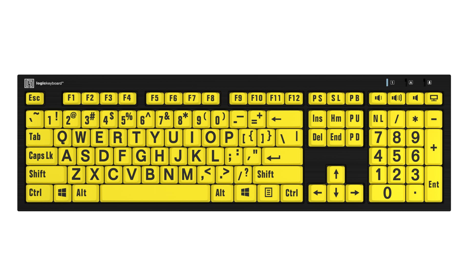 Logickeyboard Slimline Nero with Large Print  Black Letters on Yellow Keys  Made for Windows PC  Including LogicLight Lamp  p/