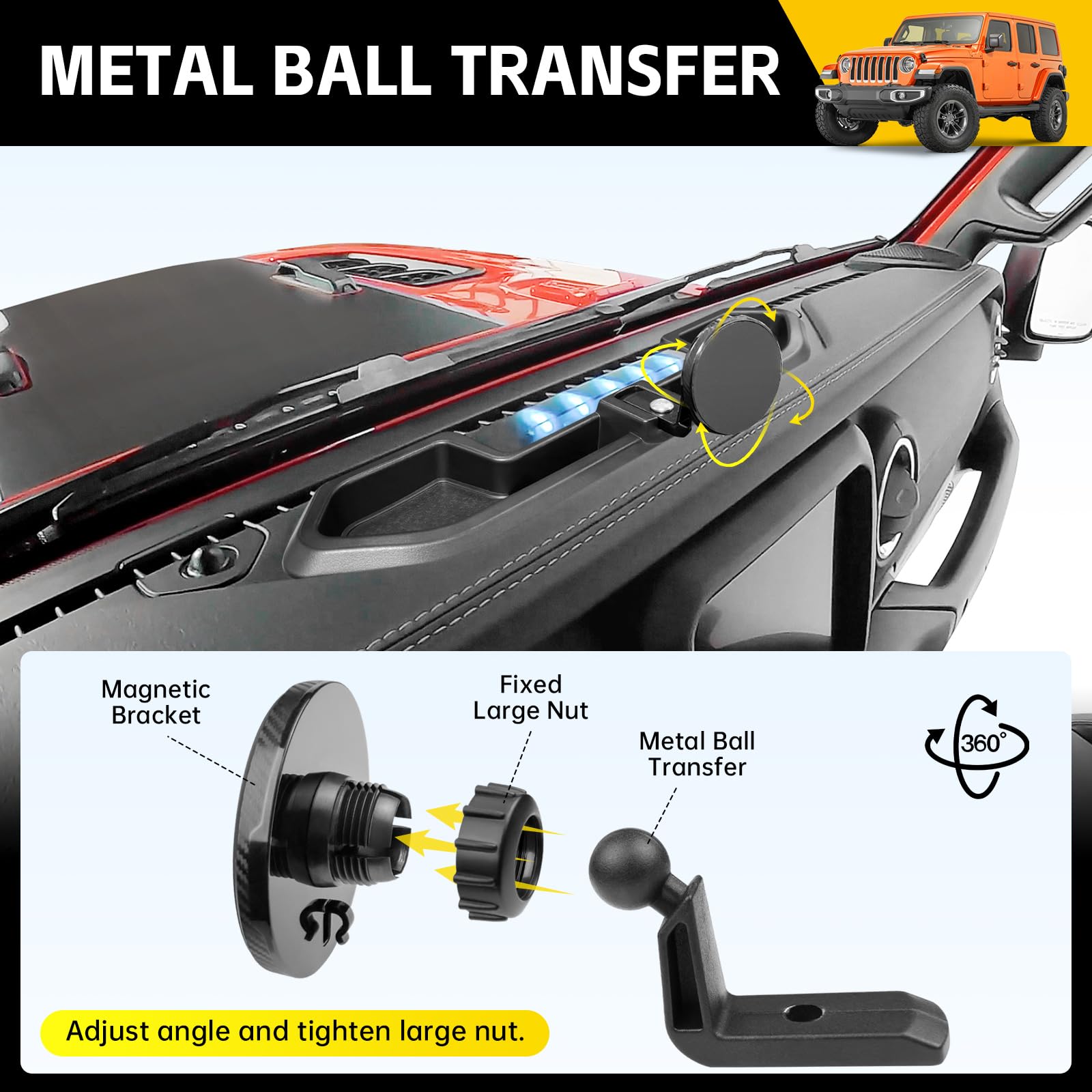 Jtyzsm Magnetic Phone Mount For 2021-2023 Jeep Wrangler Jl 4Xe Multi-Mount Car Phone Holder Dash Tray System Kit Strong Magnet D