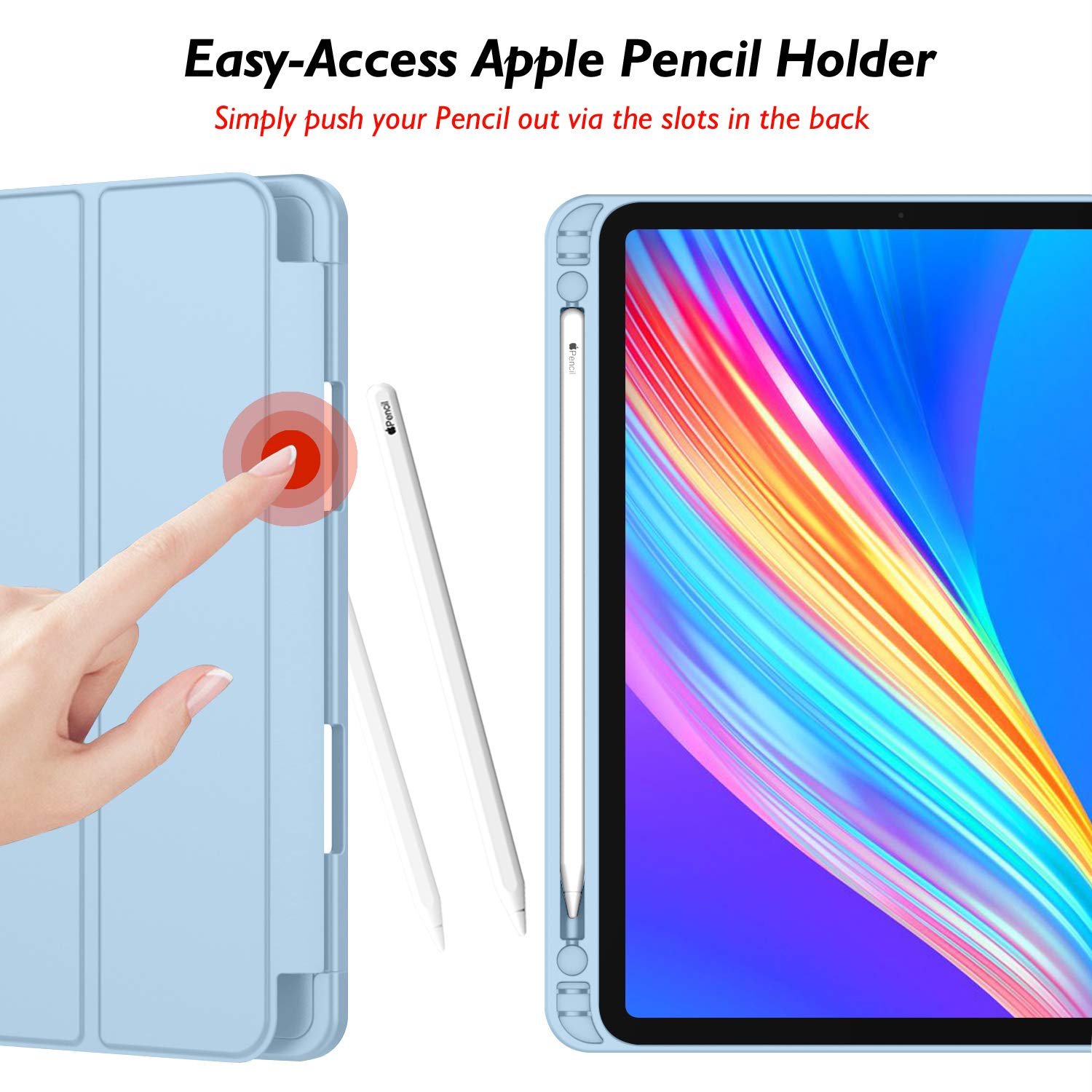 Imieet New Ipad Pro 12.9 Case 2022(6Th Gen)/2021(5Th Gen) With Pencil Holder [Support Ipad 2Nd Pencil Charging/Pair],Trifold Stand Smart Case With Soft Tpu Back,Auto Wake/Sleep(Sky Blue)