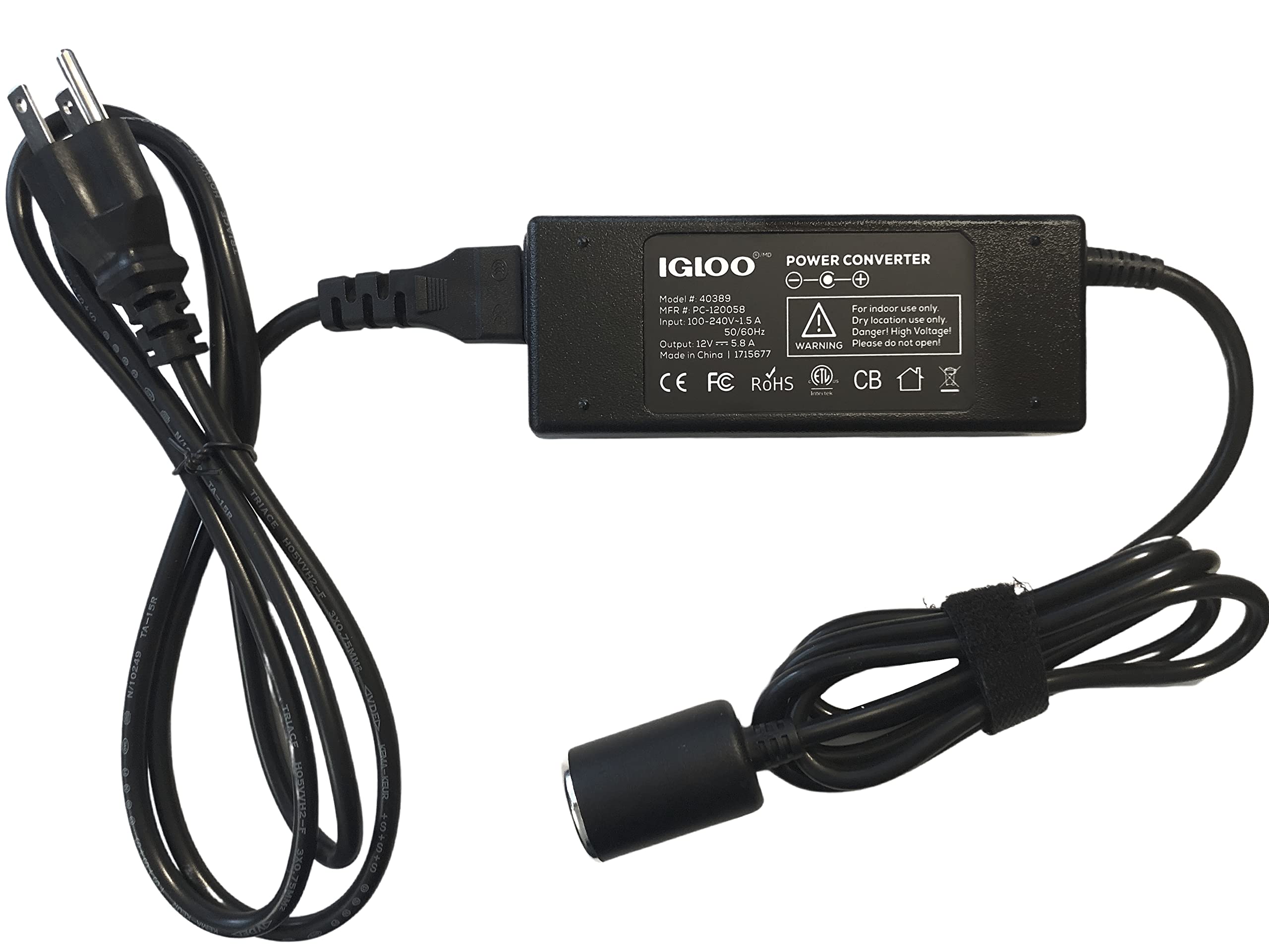 Igloo 110V Ac Power Converter For Iceless Kool Mate Cool Chill Thermolectric Coolers