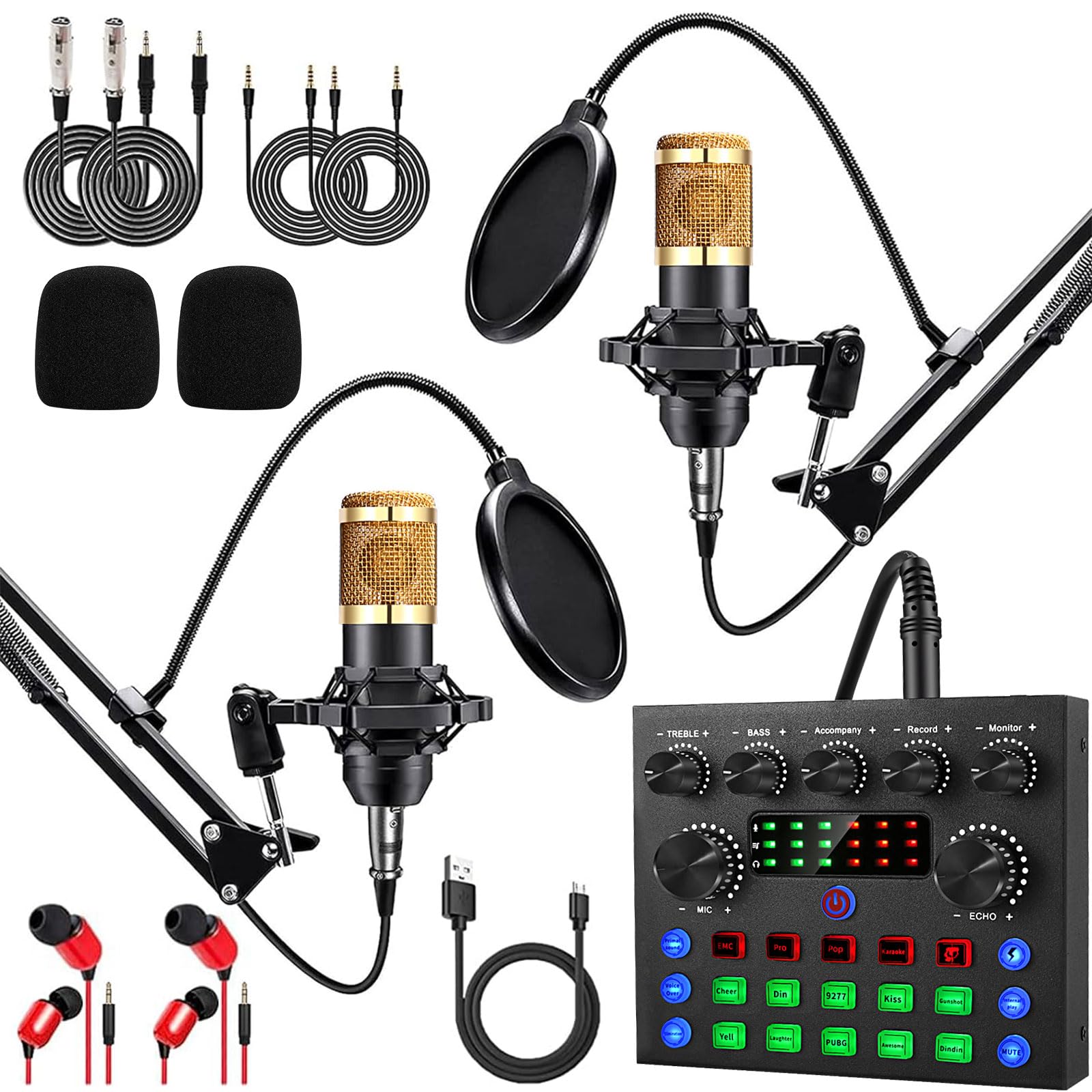 Alpowl Podcast Equipment Bundle For 2, Audio Interface With Cardioid Designer Bm800 Mic For Gamer And All In One Dj Mixer, Perfe