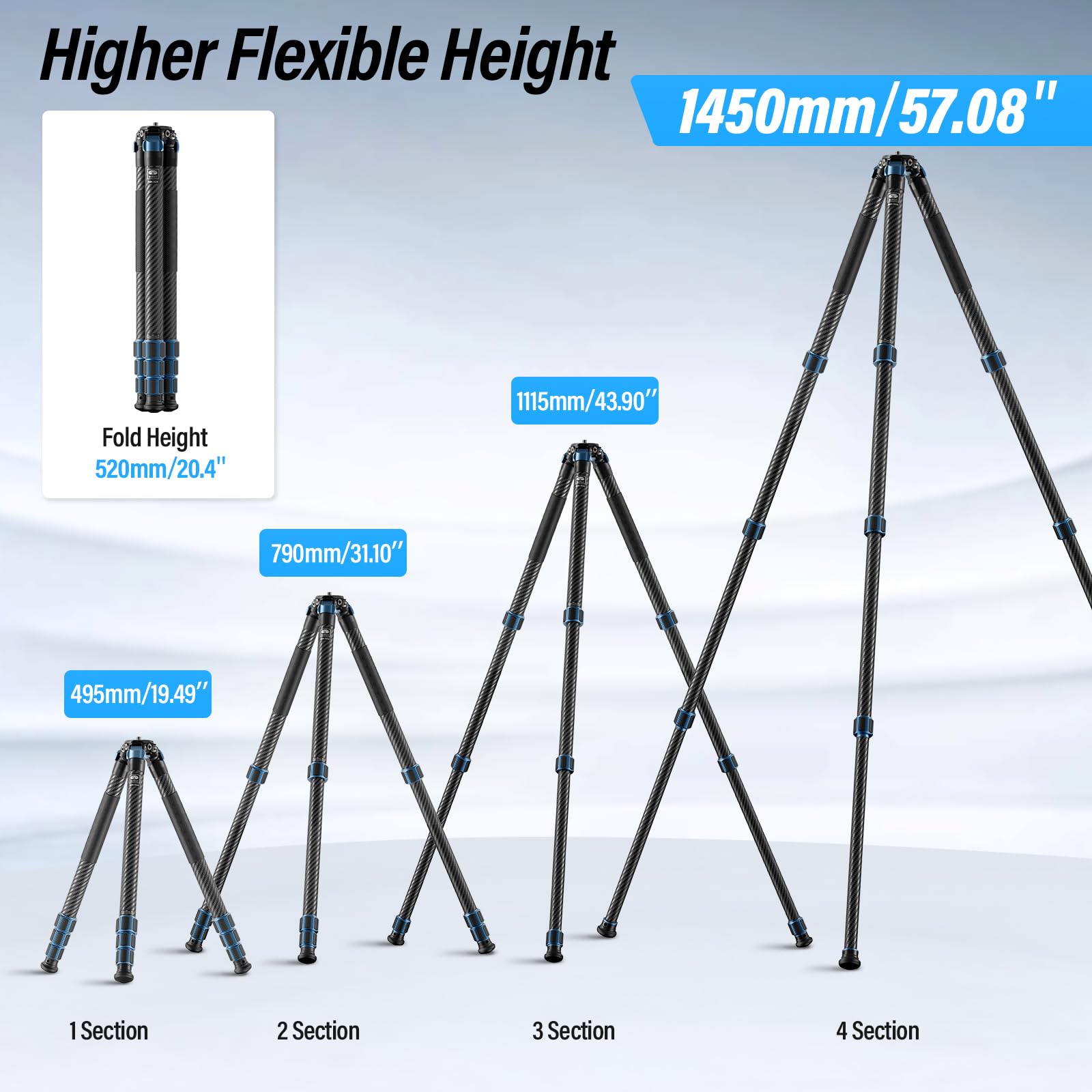 Sirui Am 324 Professional Camera Tripod, 57� Compact Carbon Fiber Tripod For Mirrorless Camera, Dslr, 4 Section With Max Tube Dia 32Mm, Load Up To 39.8Lbs/18Kg