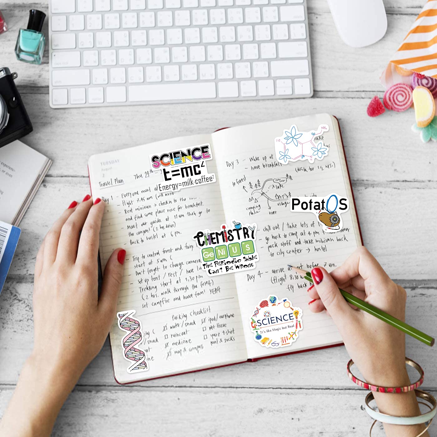 Aowplc 100 Pcs Natural Sciences Stickers Pack, Physics, Chemistry, Biology Experiment Vinyl Stickers, Student Science Laboratory