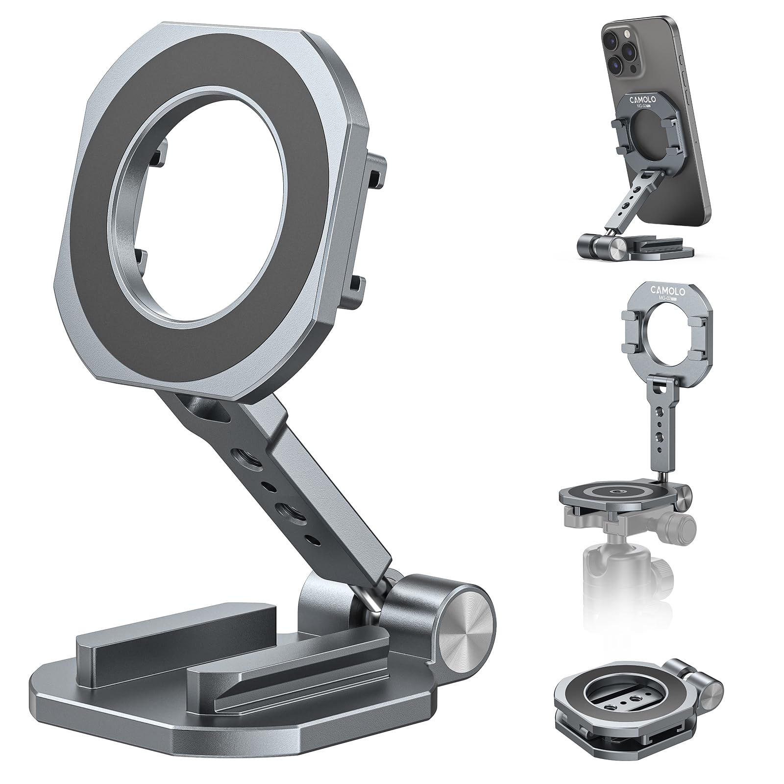 Camolo Geek Dual Magnetic Phone Holder Compatiable With Magsafe For Iphone 16 15 14 13 12 Pro Max Plus Series, Mg-02 Pro 1/4''-2