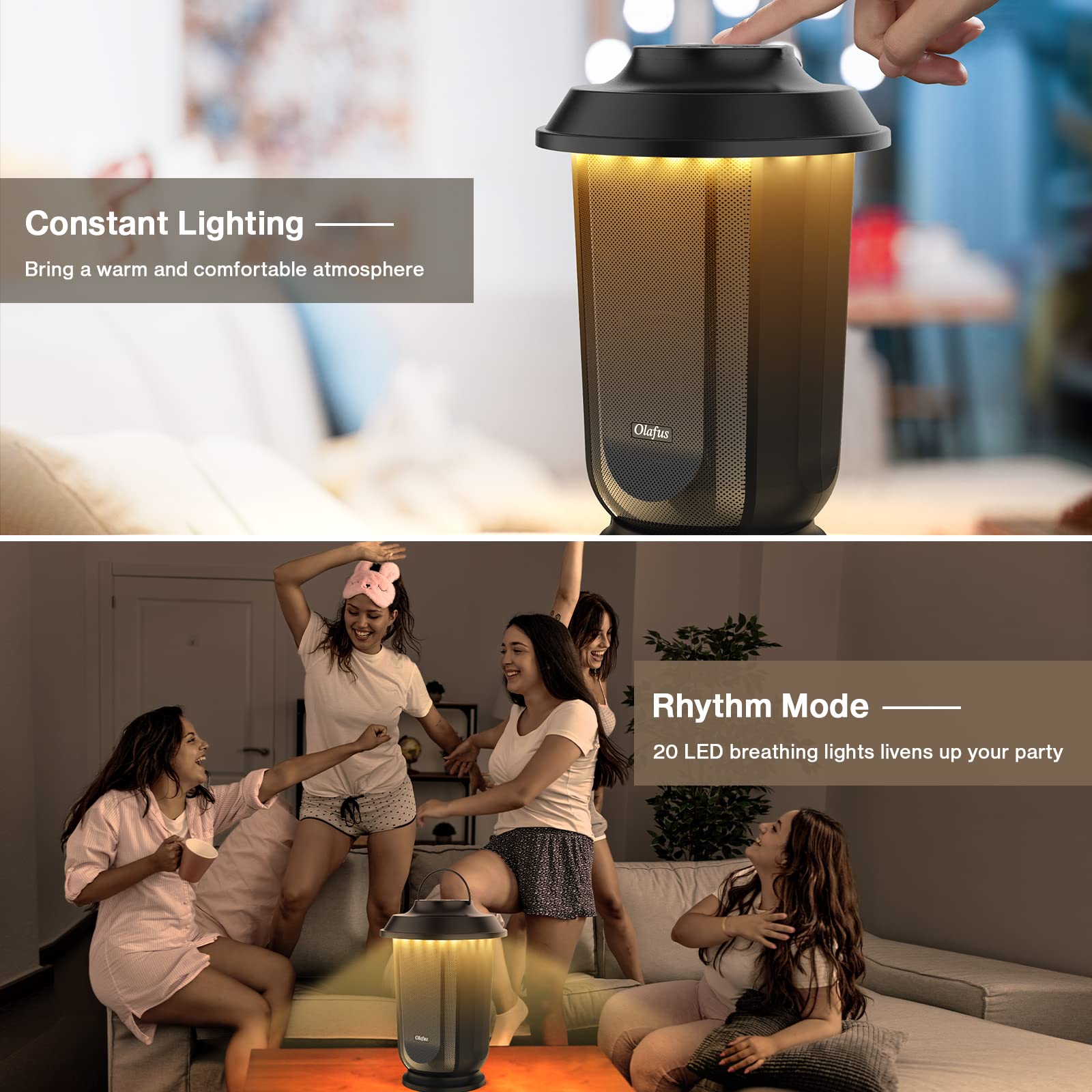 Olafus Outdoor Bluetooth Speakers 2 Packs, 40W True Wireless Stereo Patio Speaker Dual Pairing Lantern Speaker, 20 Warm White Led, Rich Bass For Garden Yard Camping