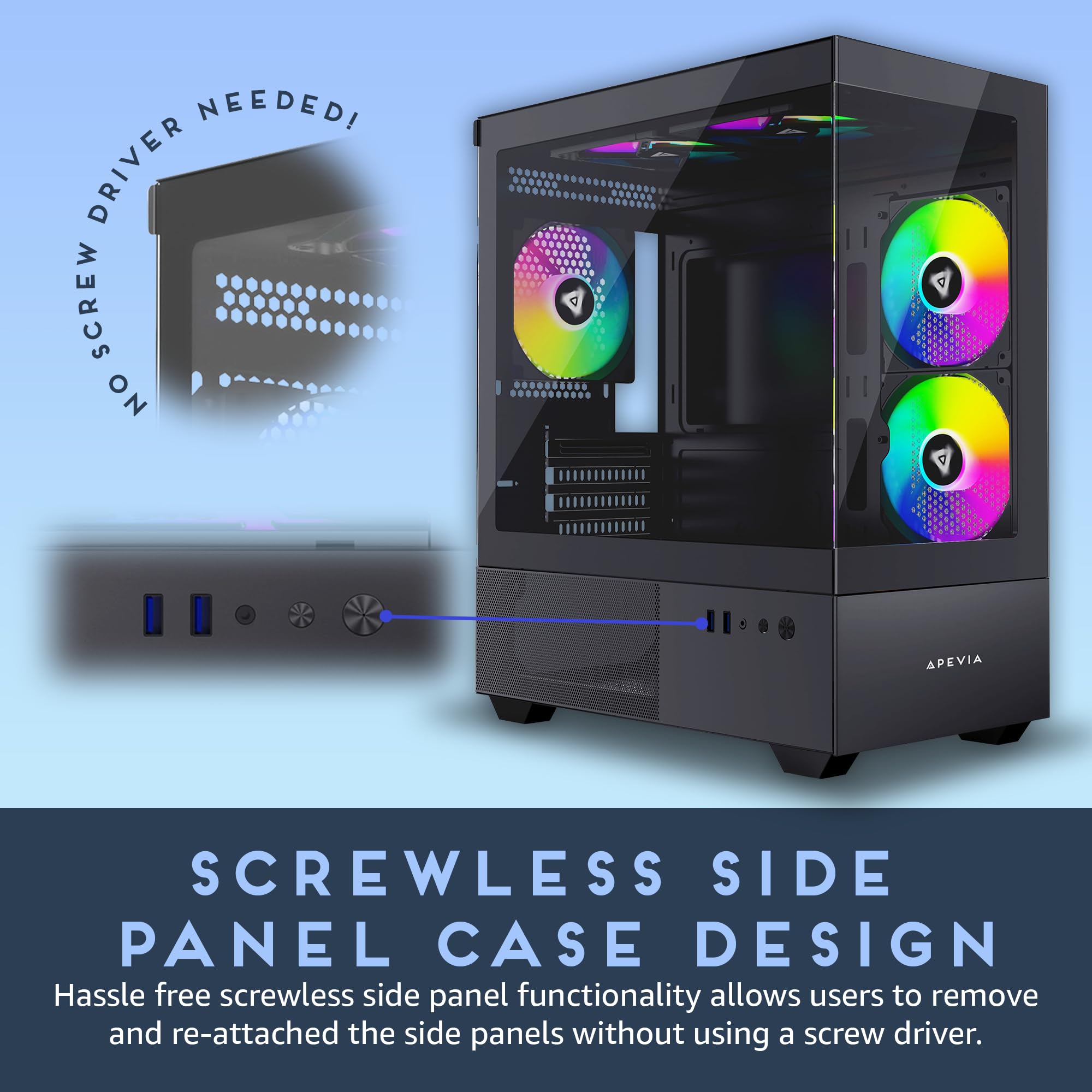 Apevia Phantom Bk Phantom Micro Atx Dual Chamber Gaming Pc Case W/ 5X 120Mm Argb Fans, 366 Rgb Modes, Dual Tempered Glass Panels