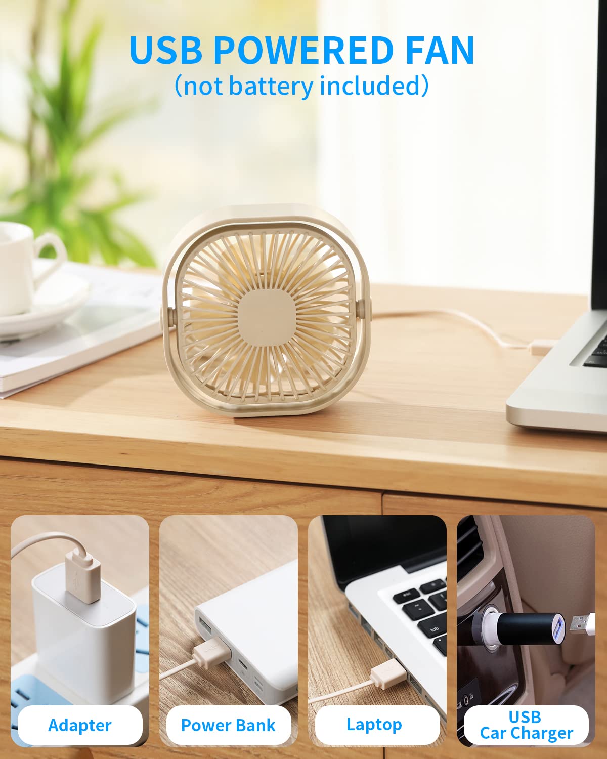 Small Usb Desk Fan, 4 Inch Quiet Mini Table Fan,3 Speeds Portable Desktop Fan, 360Rotatable Little Personal Fan,Small Cooling Fa
