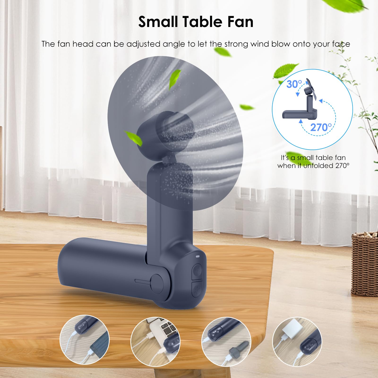 Ohjoin 4 In 1 Portable Handheld Fan,Personal Foldable Pocket Fan With Power Bank, Usb Rechargeable Hand Fan With Flashlight,Smal