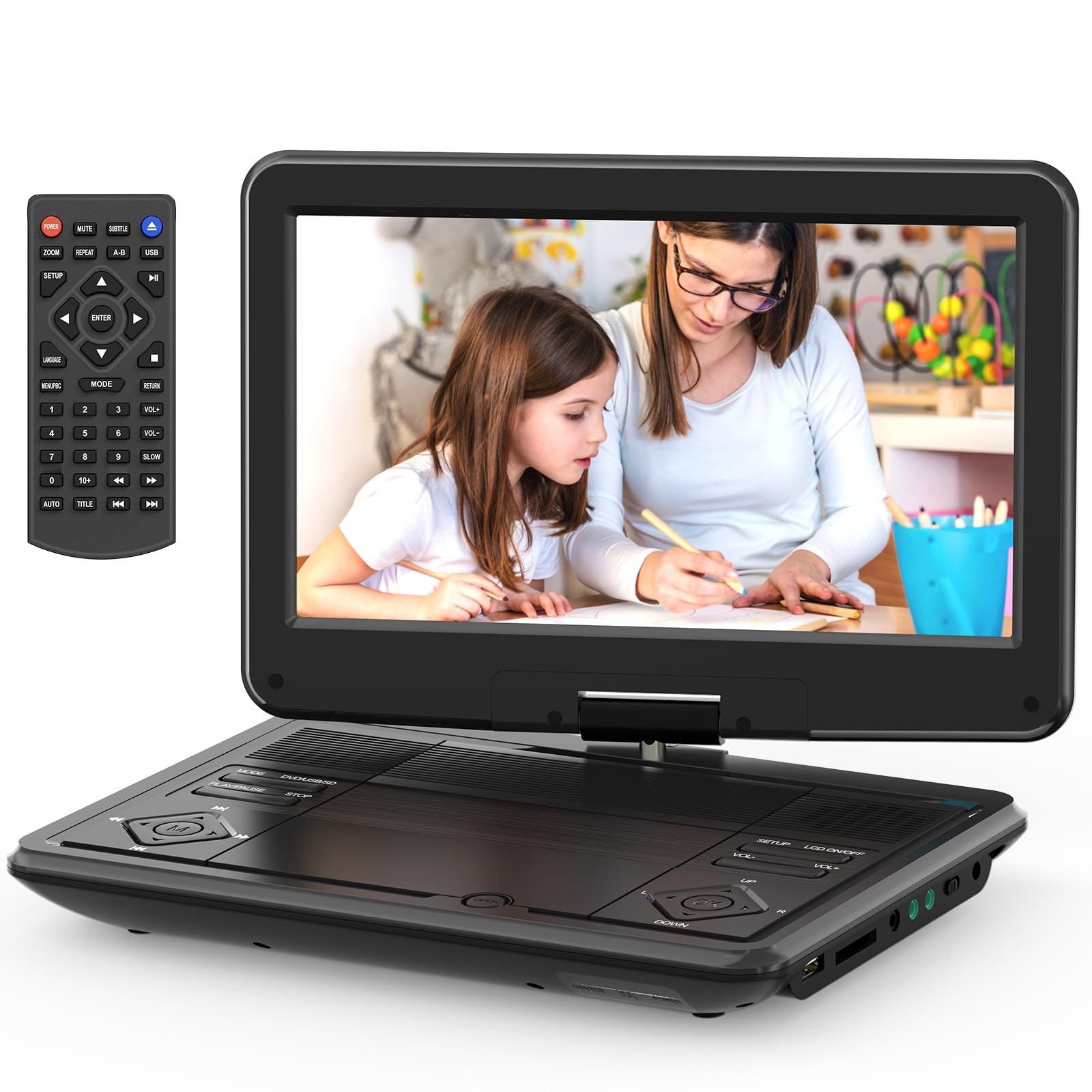 SQQBZZ 12.5    Portable DVD Player with 10.5    Large HD Screen, 4-6 Hours Rechargeable Battery, Dual Speakers, Region Free, Rem