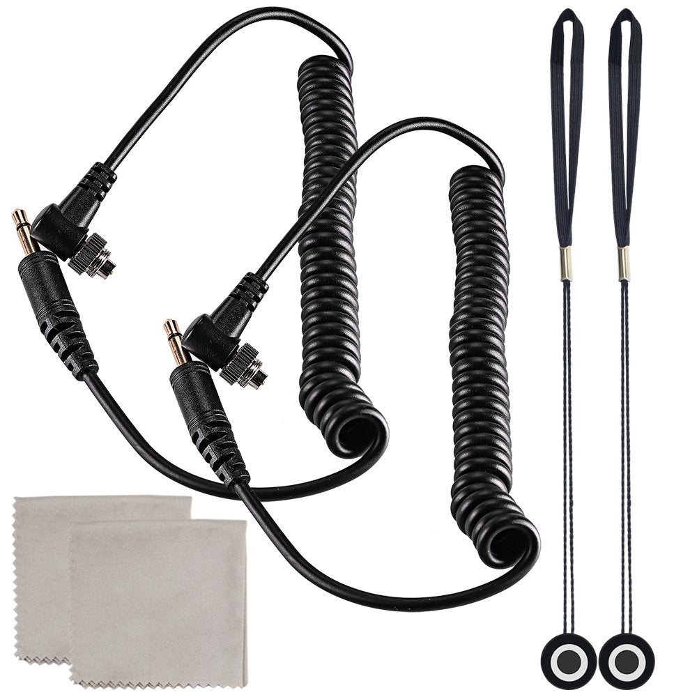 3.5 Mm Male Flash Pc Sync Cable, Yucool 2 Pack 14 Inch Coiled Cord With Screw Lock Suitable For Nikon, Canon, And Most Dslr Came