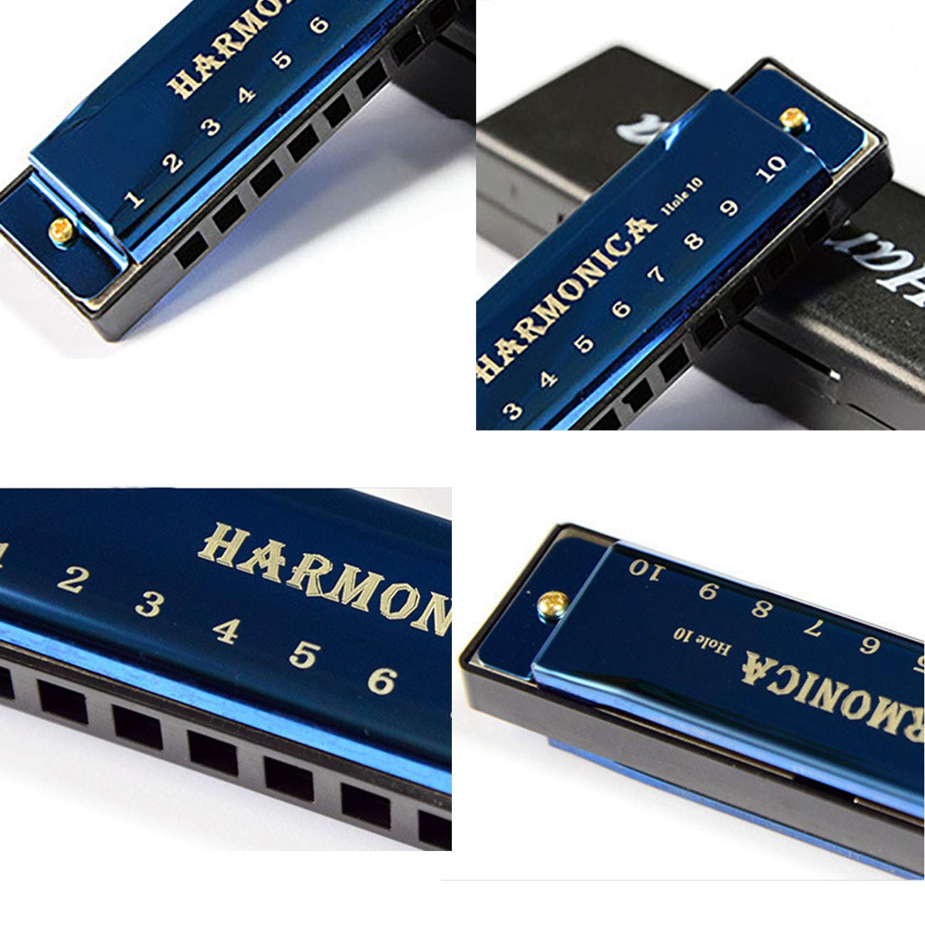 Yoksas 4Pcs Harmonicas Set C Key 10 Hole With Case Cleaning Cloth For Adults Beginner Students Kids(Green,Red,Blue,Purple)