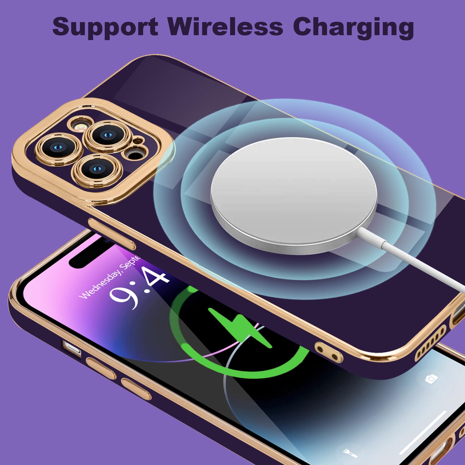 Lafunda Designed For Iphone 14 Pro Case Cute, Luxury Plating Case For Women Girls Elegant Gold Edge Tpu Bumper Cover With Camera