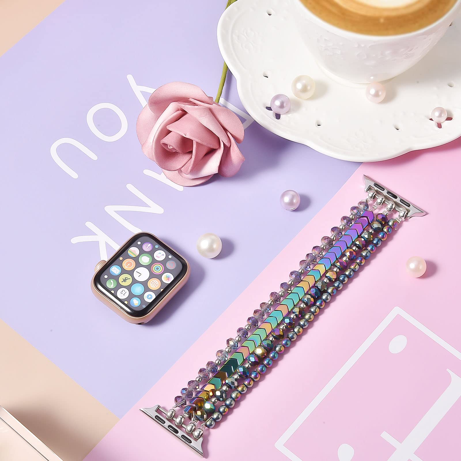 Mofree Beaded Bracelet Compatible With Apple Watch Band 40Mm/38Mm/41Mm/42Mm(Series 10) 9/8/7/Se/6/5/4/3/2/1 Women Fashion Handma