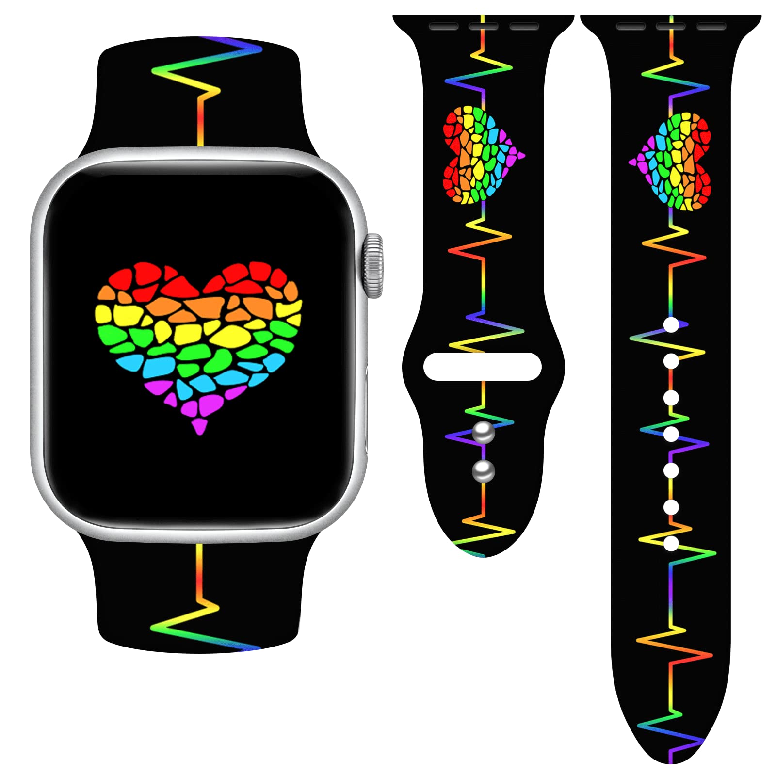 Vieeki Rainbow Heartbeat Pride Watch Band Compatible with Apple Watch 38mm 40mm 41mm 42mm 44mm 45mm 49mm Women Replaceable LGBTQ