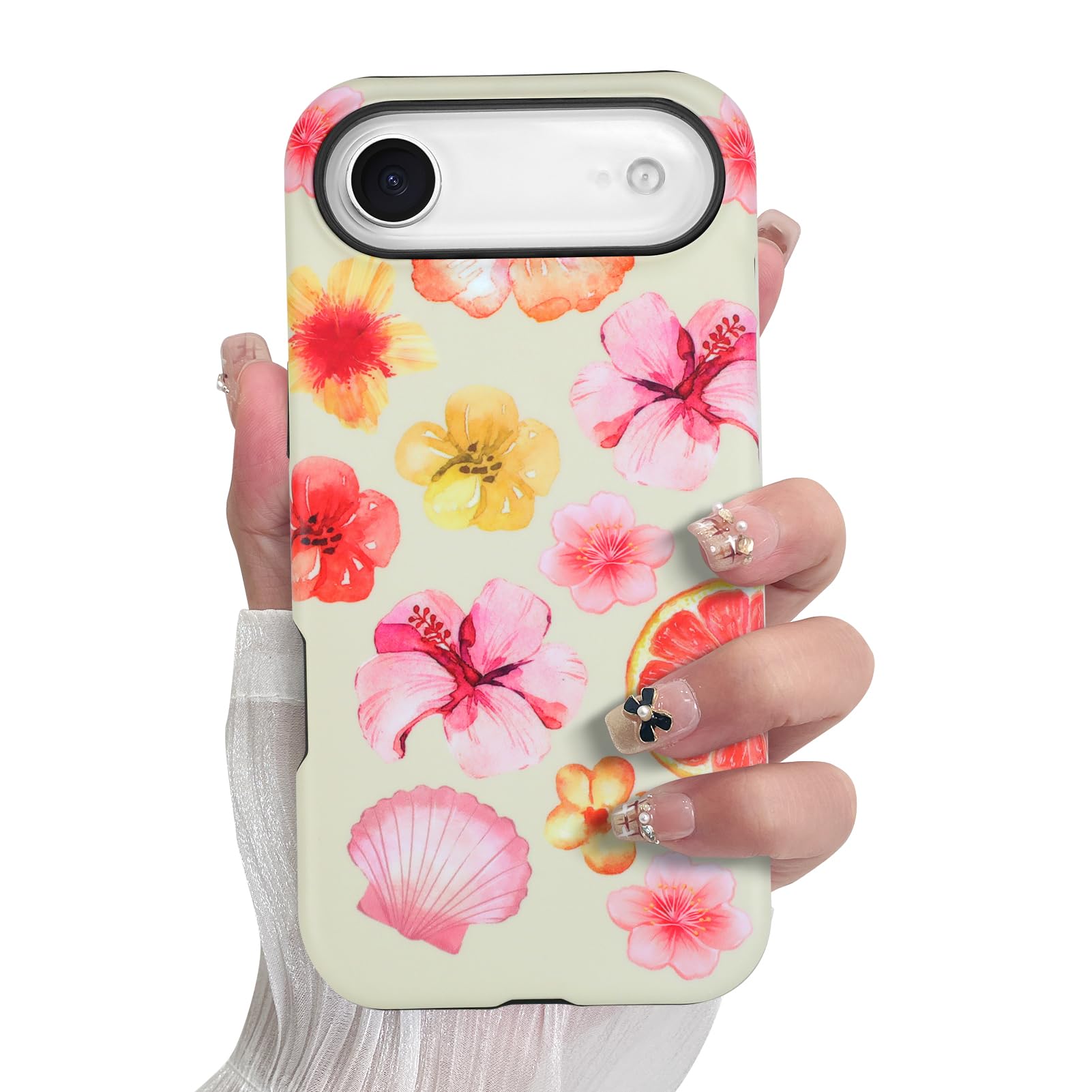 SOKAD Magnetic Hibiscus Seashell Phone Case for iPhone Air, Cute Summer Floral Pattern Compatible with Magsafe Matte Protective 
