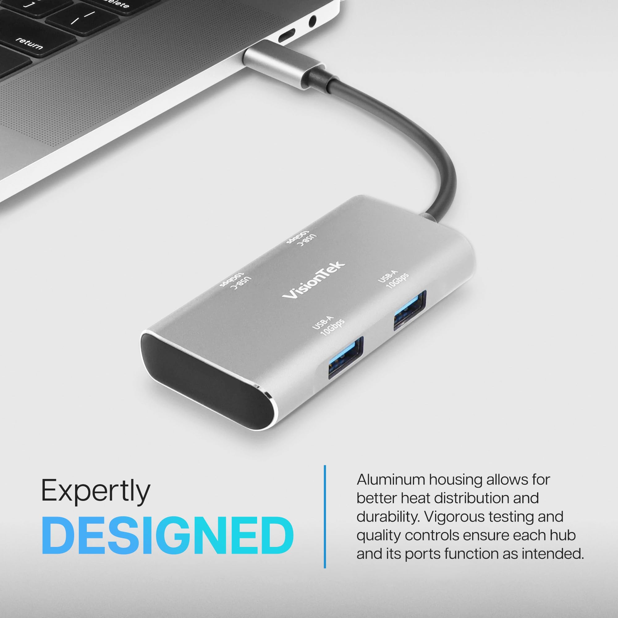 Visiontek Usb-C Hub 4-In-1 Adapter - 2X Usb-C, 2X Usb-A Ports, 10Gbps High-Speed Data, Compact Usb-C Dongle For Macbook, Windows